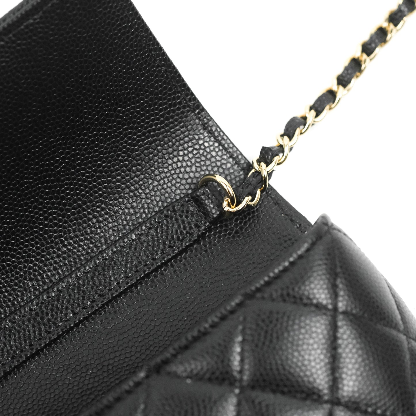 Chanel Quilted Case With Chain Black Caviar Gold Hardware
