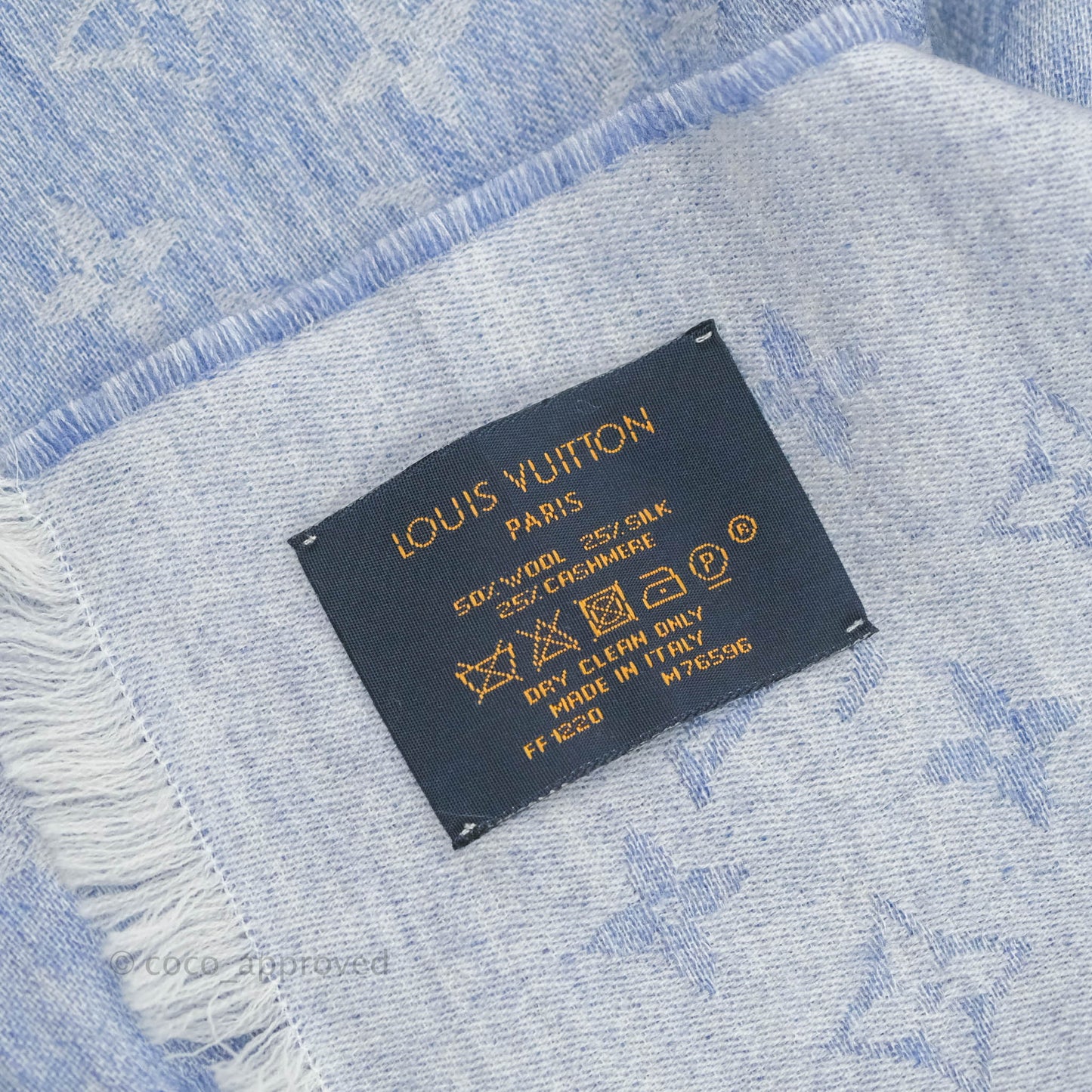Louis Vuitton Wool Scarf Monogram Light Blue