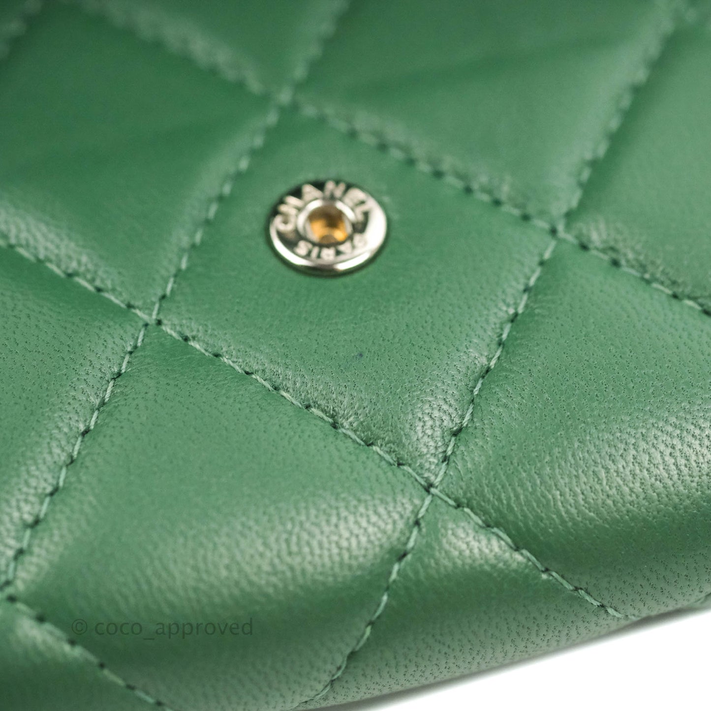 Chanel Classic Flap Coin Purse Dark Green Lambskin Silver Hardware