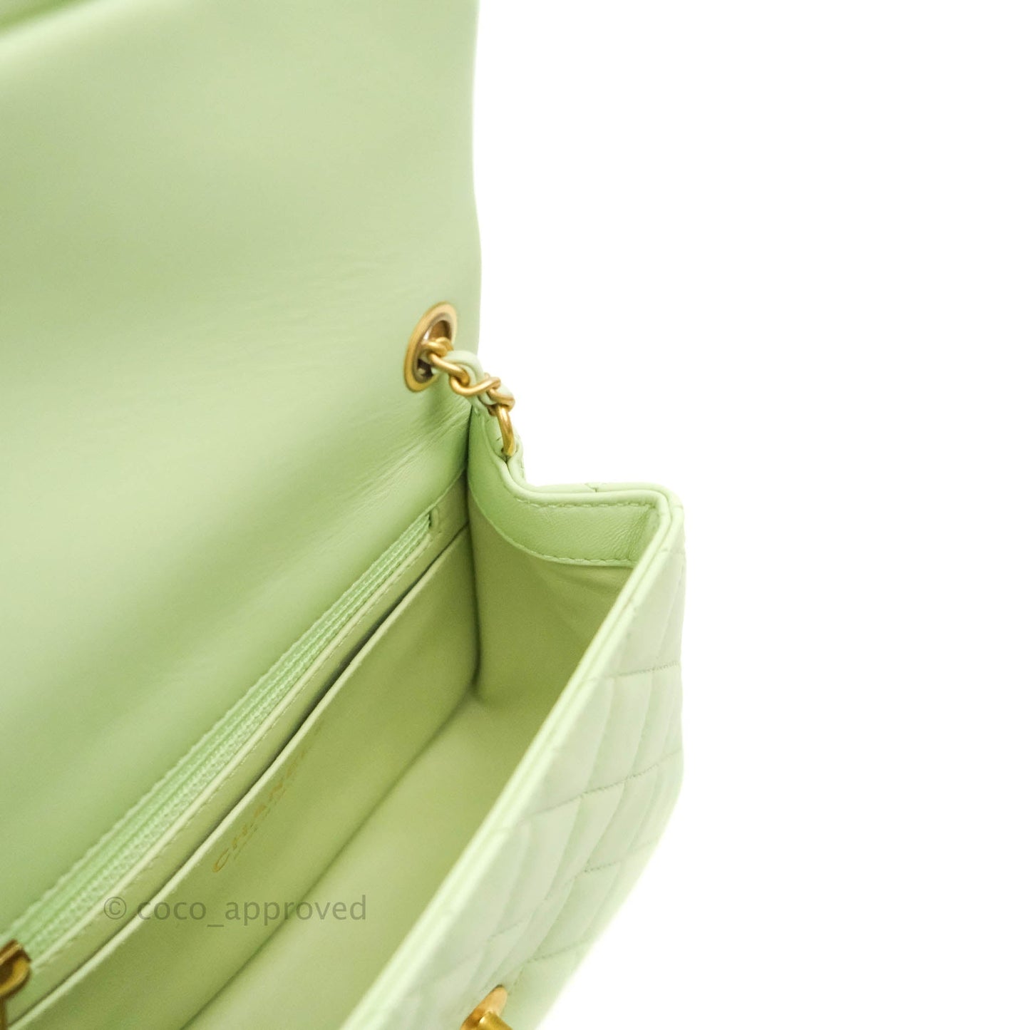 Chanel Pearl Crush Mini Square Quilted Avocado Green Lambskin Aged Gold Hardware