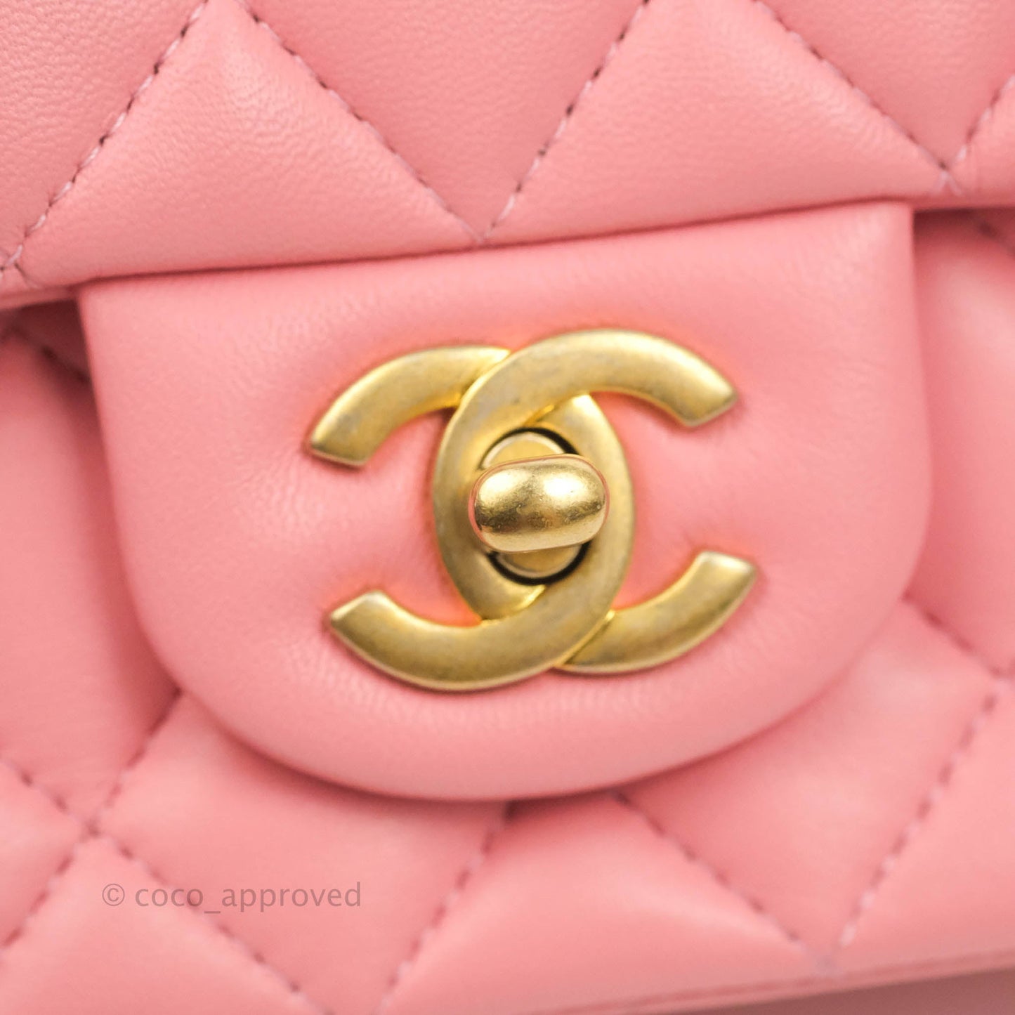 Chanel Mini Square Pink Lambskin Aged Gold Hardware