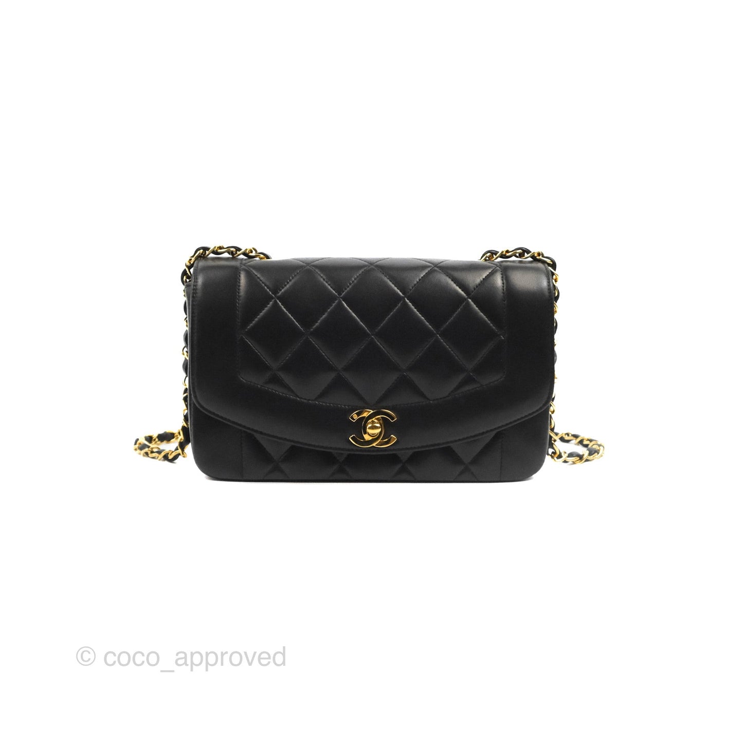 Chanel Vintage Small Quilted Classic Diana Flap Bag Black Lambskin 24K Gold Hardware
