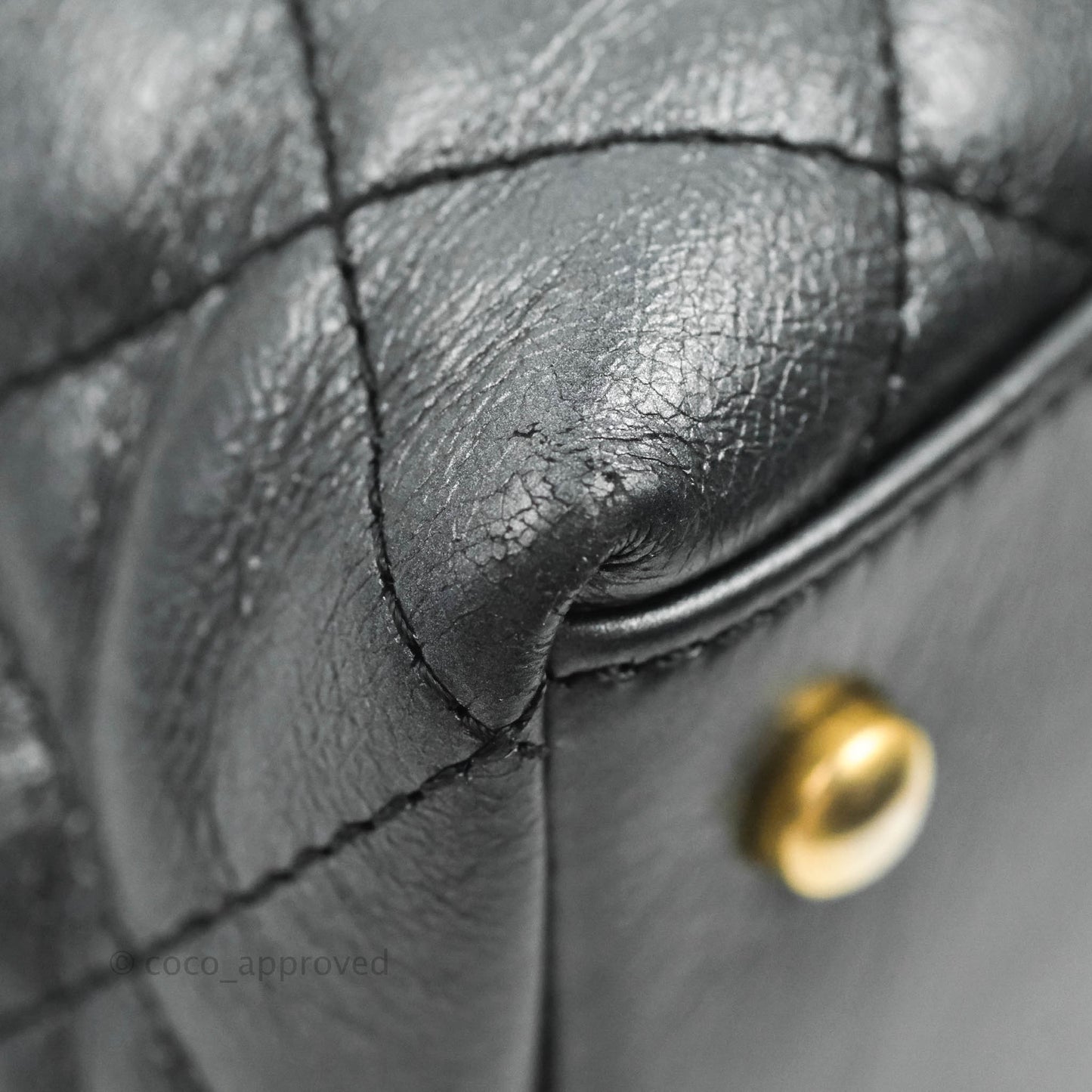 Chanel Quilted Drawstring Shopping Tote Bag Metallic Dark Grey Aged Calfskin Aged Gold Hardware