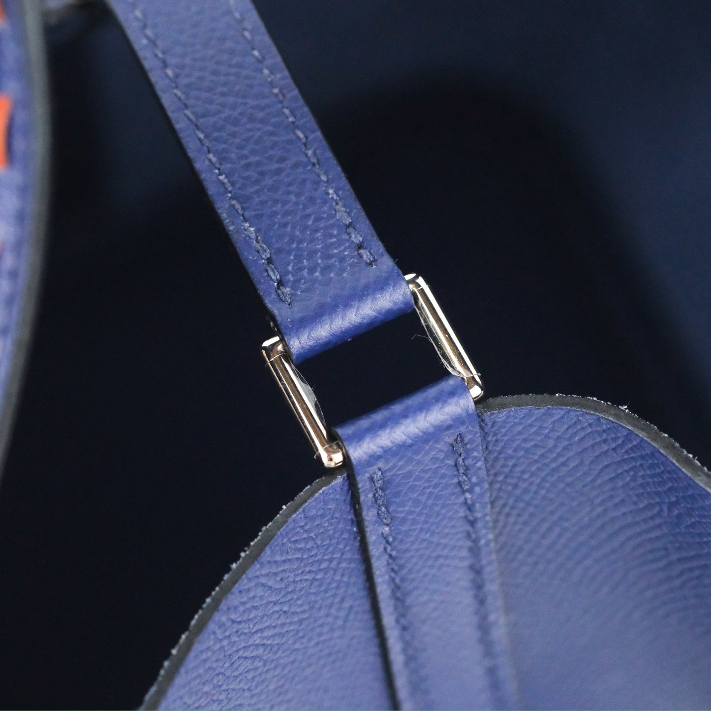 Hermès Tressage De Cuir Picotin Lock 22 Bleu Encre/Brique/Black Epsom Palladium Hardware