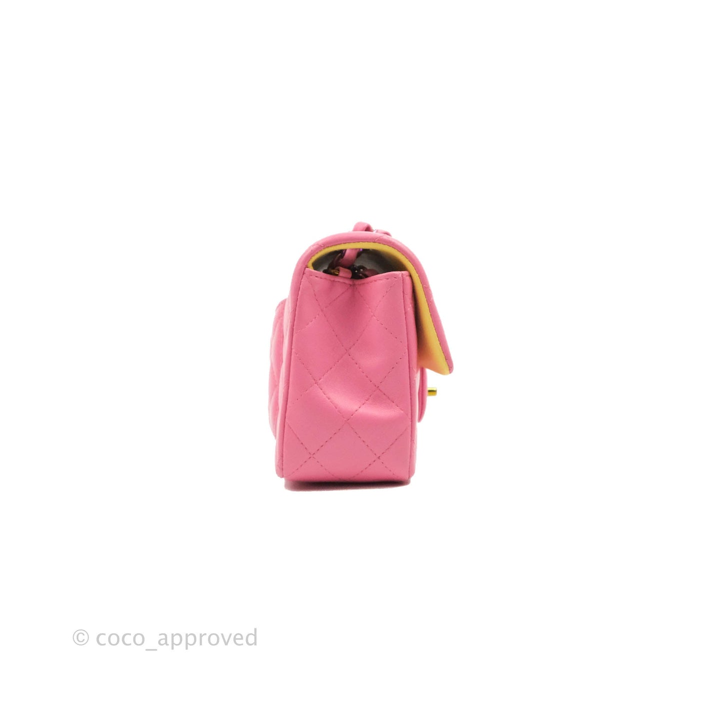 Chanel Mini Rectangular Pink Lambskin Rainbow Hardware