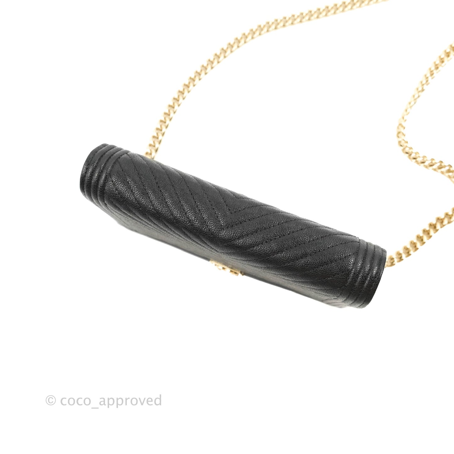 Chanel Chevron Boy Wallet On Chain Black Caviar Gold Hardware