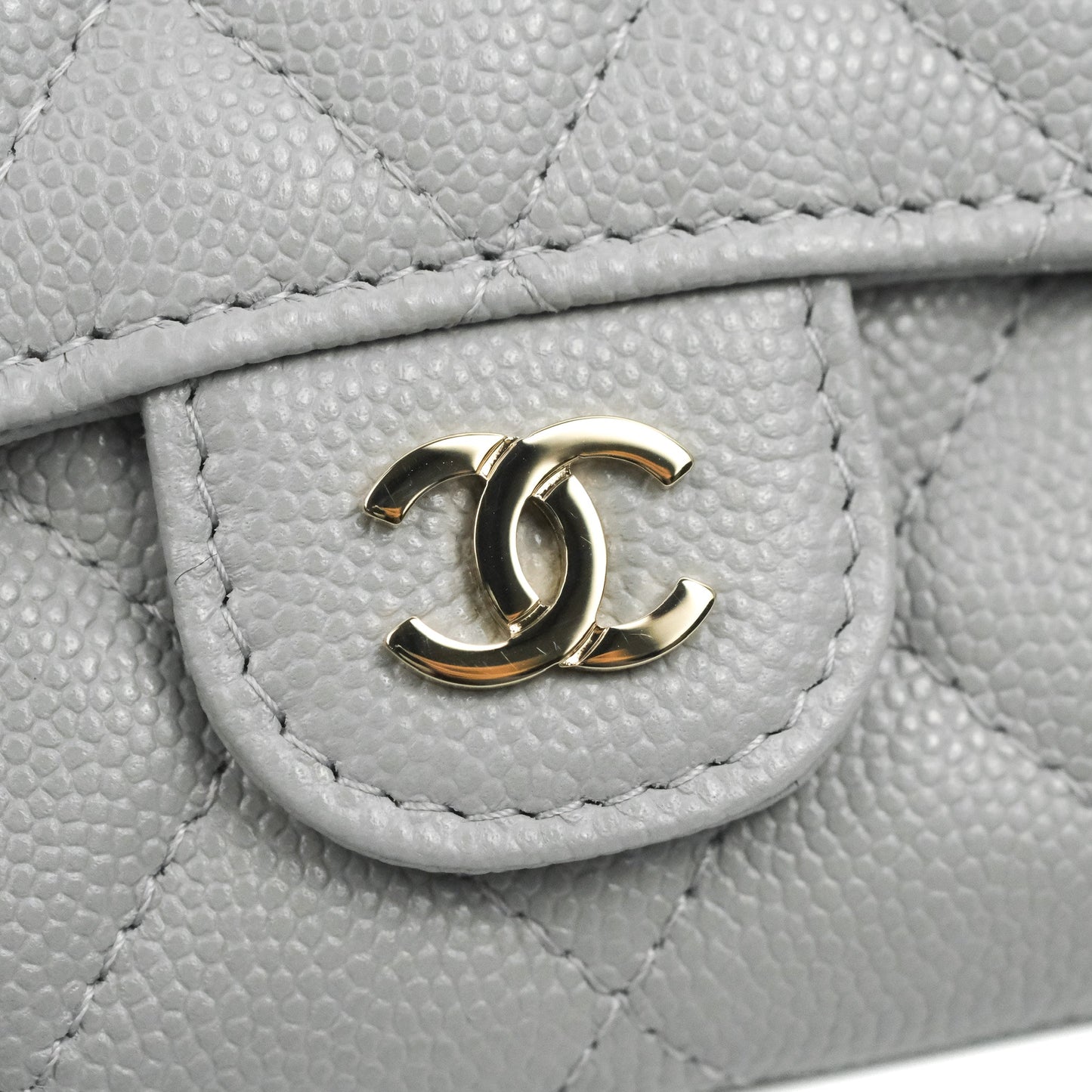 Chanel Quilted Flap Card Holder Grey Caviar Gold Hardware