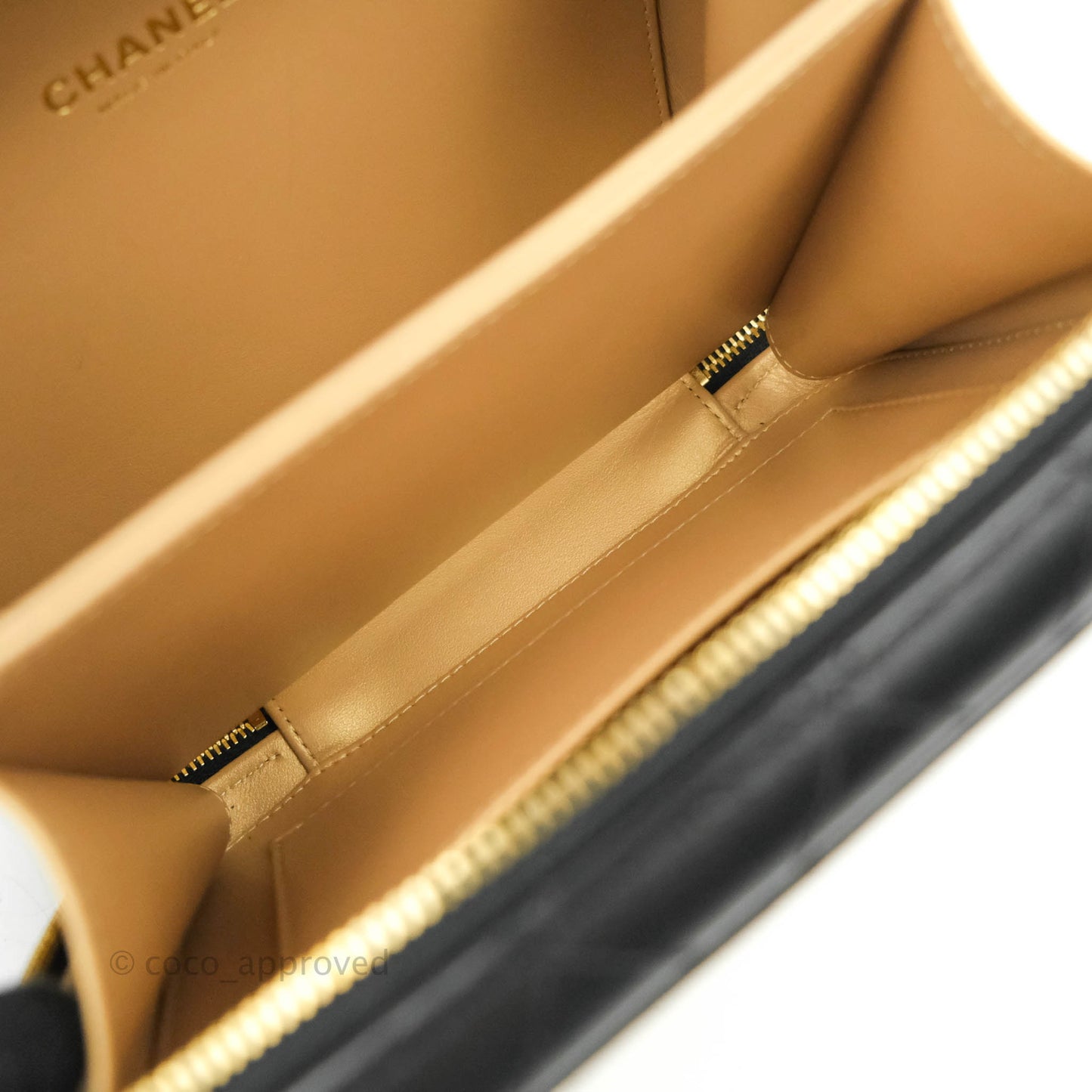 Chanel Quilted Golden Plate Vanity Case Black Lambskin Gold Hardware