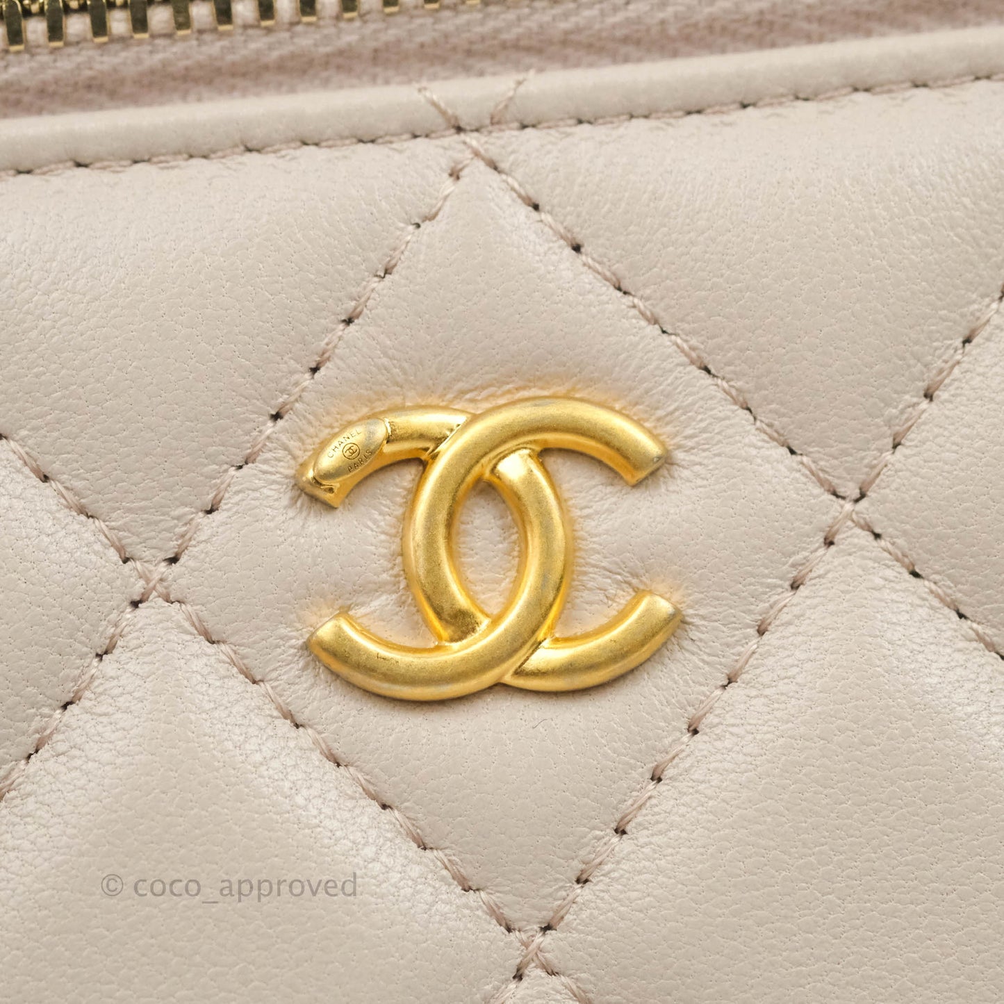 Chanel Vanity with Pearl Crush Chain Pale Lilac Pink Lambskin Aged Gold Hardware