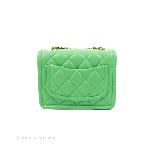 Chanel Mini Square Sweet Quilted Flap Green Caviar Aged Gold Hardware 21P