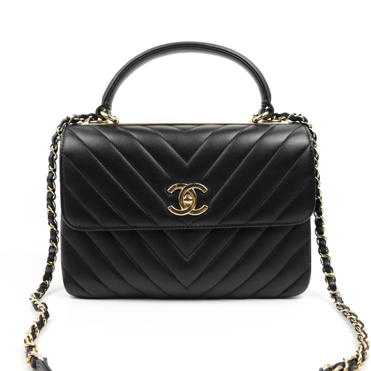 Chanel Trendy CC Chevron Small Black Lambskin Gold Hardware
