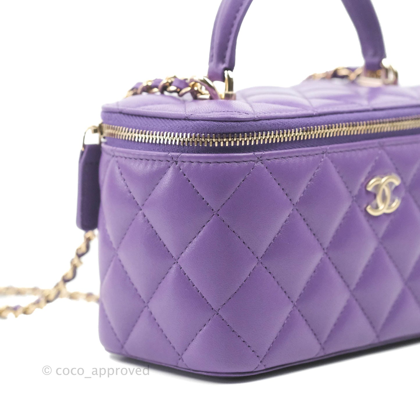 Chanel Classic Vanity Rectangular Top Handle With Chain Purple Lambskin Gold Hardware