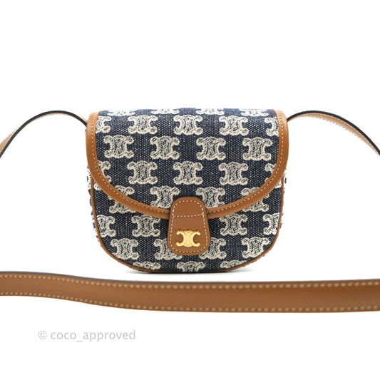 Celine Mini Besace in Navy Textile with Triomphe Embroidery Calfskin