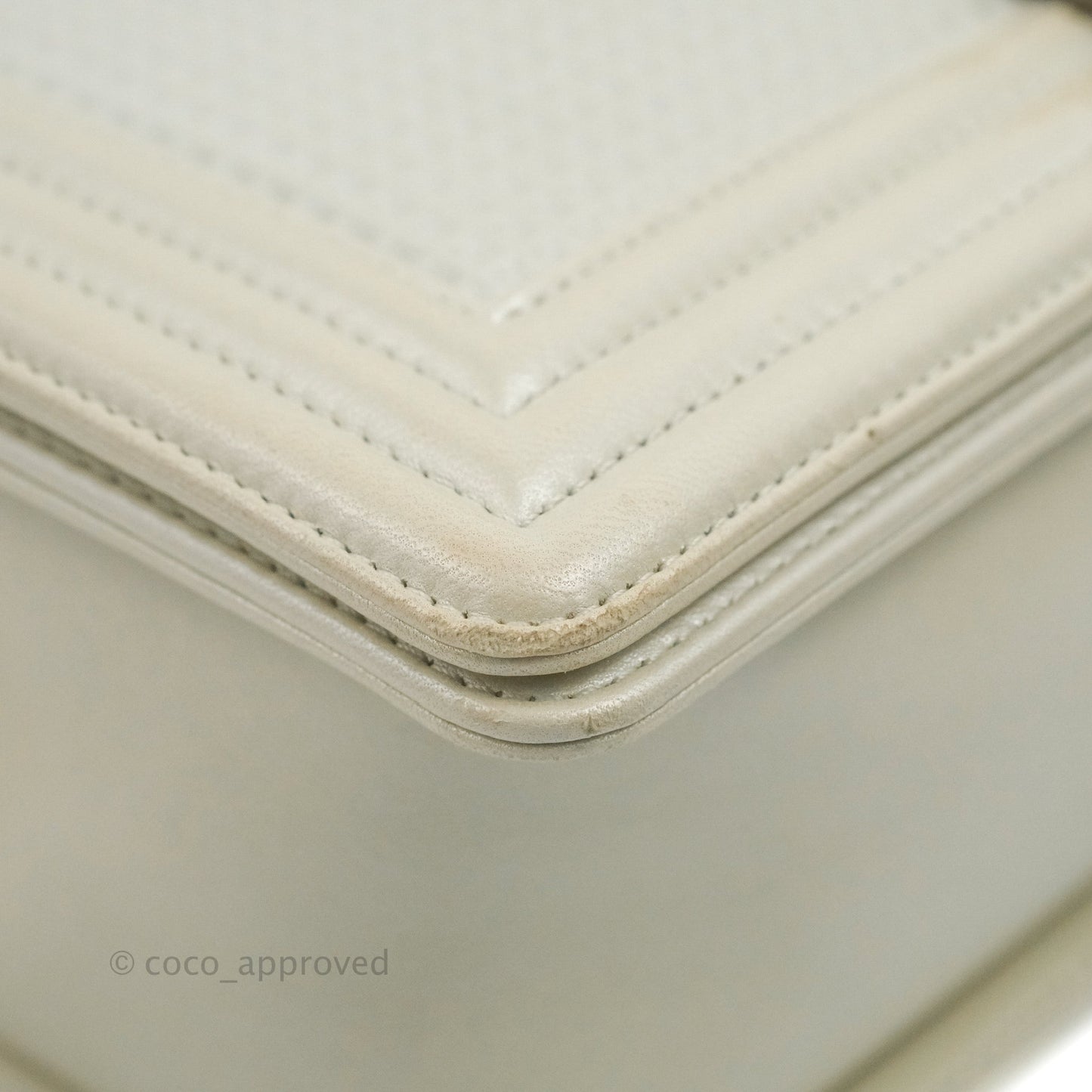 Chanel Cube Embossed Medium Boy Bag Iridescent Pearl White Lambskin Gold Hardware