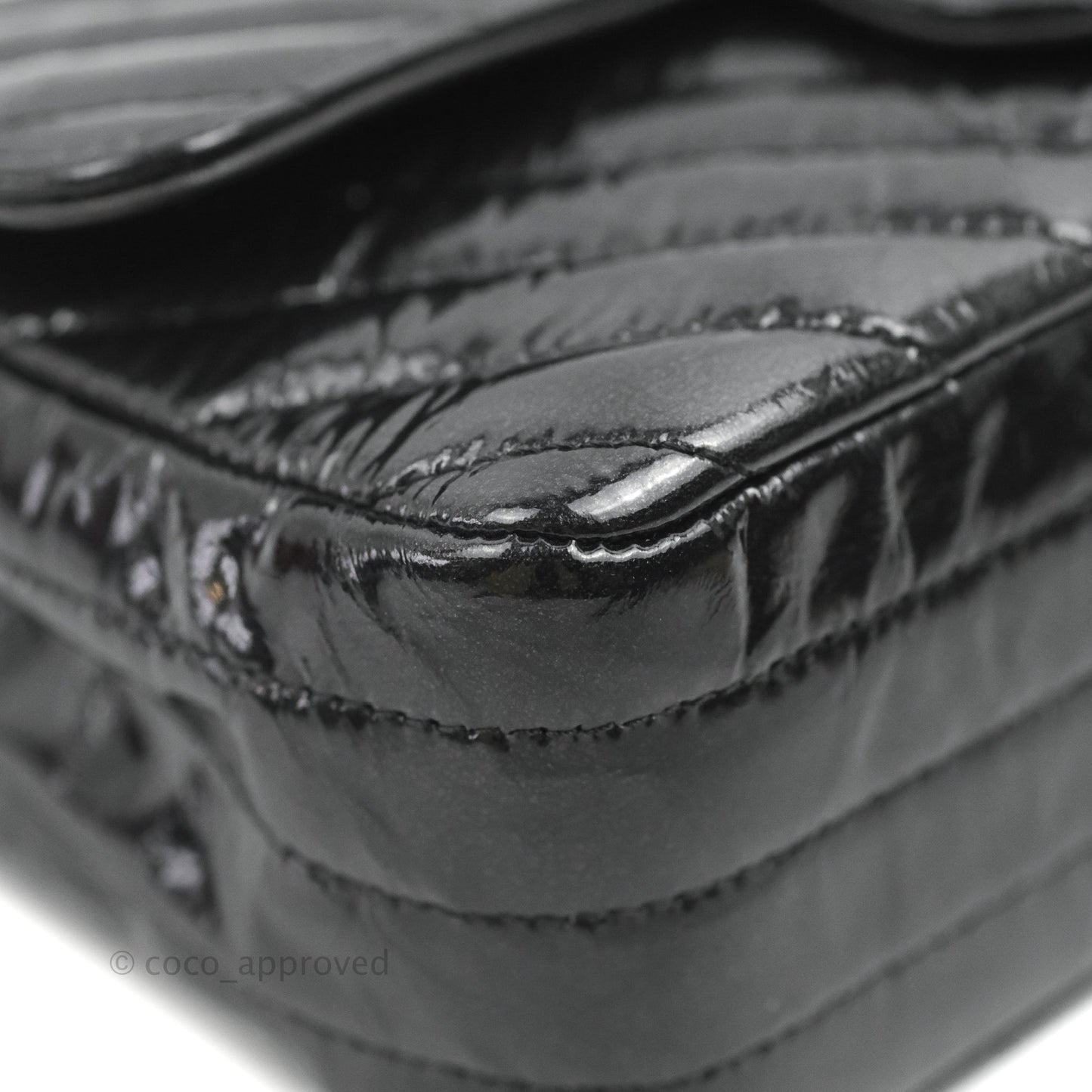 Chanel Mini Rectangular Flap Chevron Black Crumpled Metallic Patent So Black