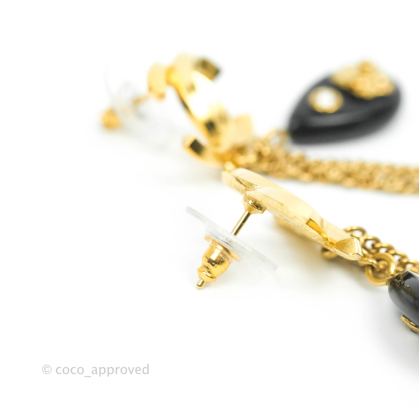 Chanel Dangling Multi Chain Camellia CC Earrings Gold Tone