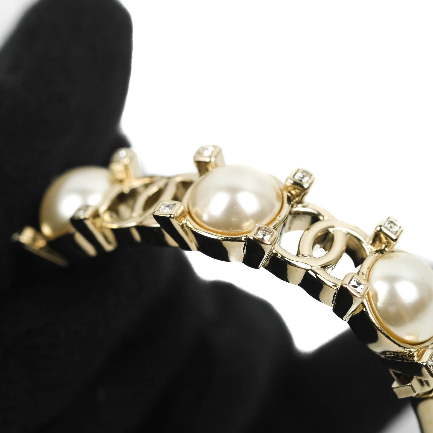Chanel CC Crystal Pearl Bracelet Gold Tone 21A