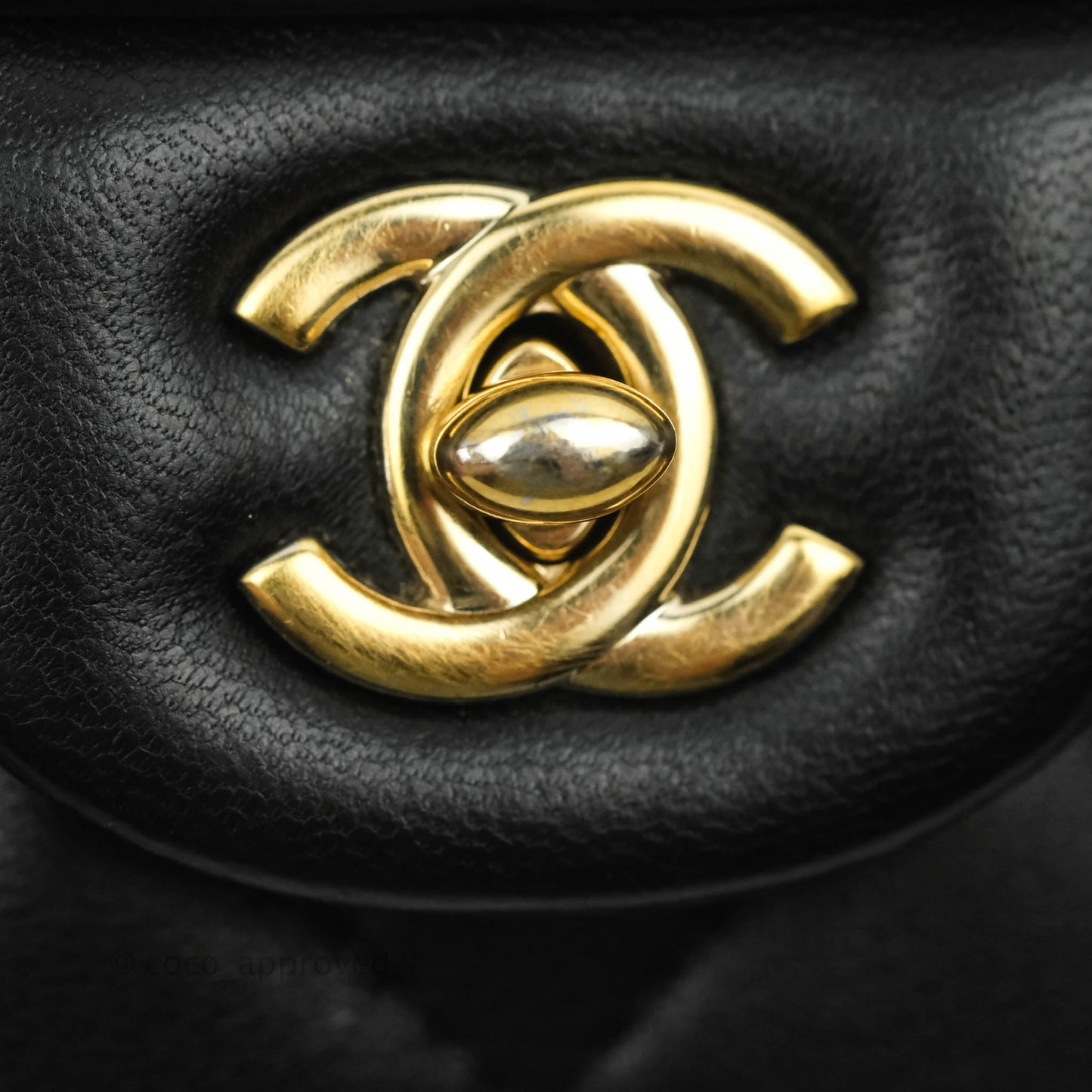 Chanel Logo Pearl Chain Flap Bag Black Lambskin Gold Hardware