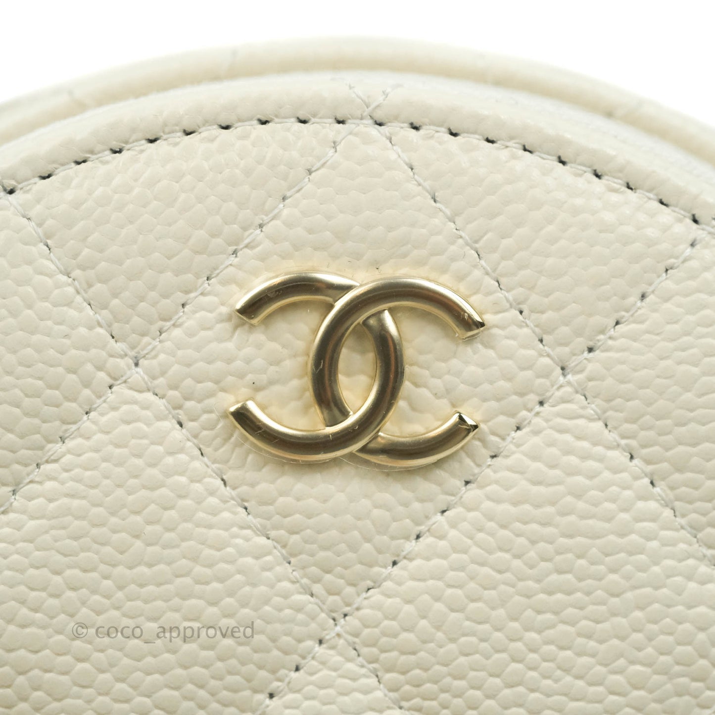 Chanel Mini Round Vanity Bag with Handle Ivory Caviar 22C