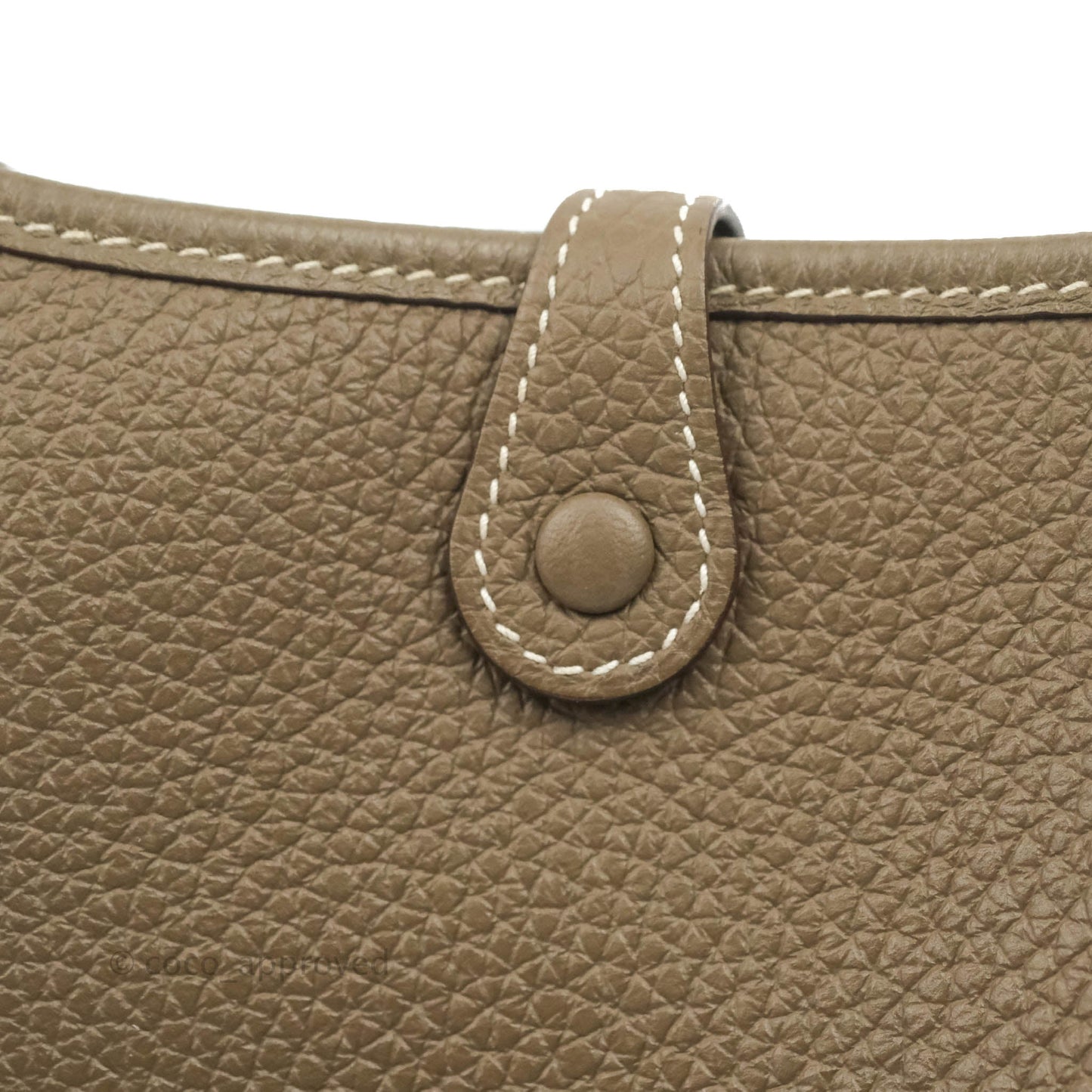 Hermès Mini Evelyne Etoupe Clemence Gold Hardware with Bleu Indigo Strap