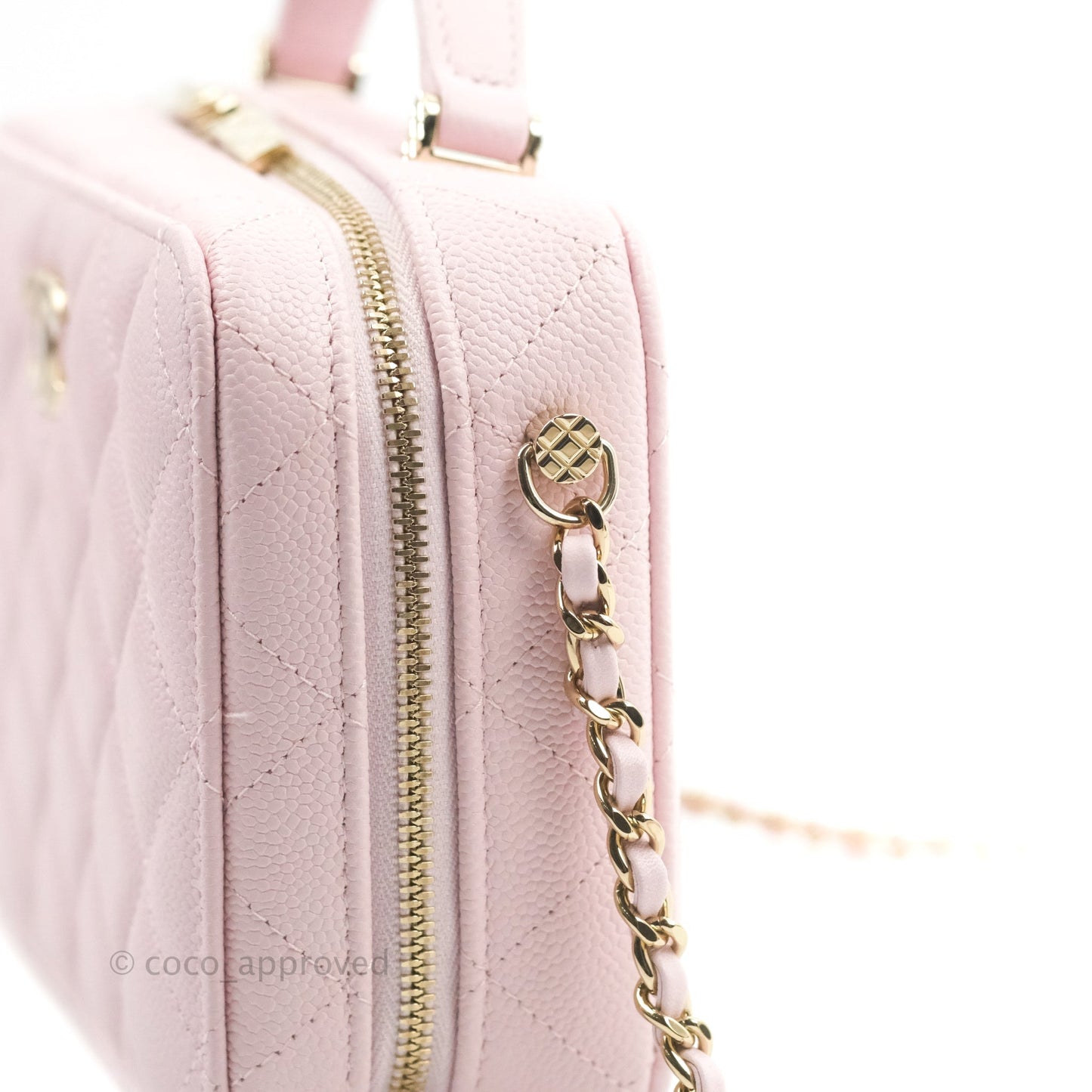 Chanel Quilted Top Handle Vanity Case Caviar Light Pink Gold Hardware