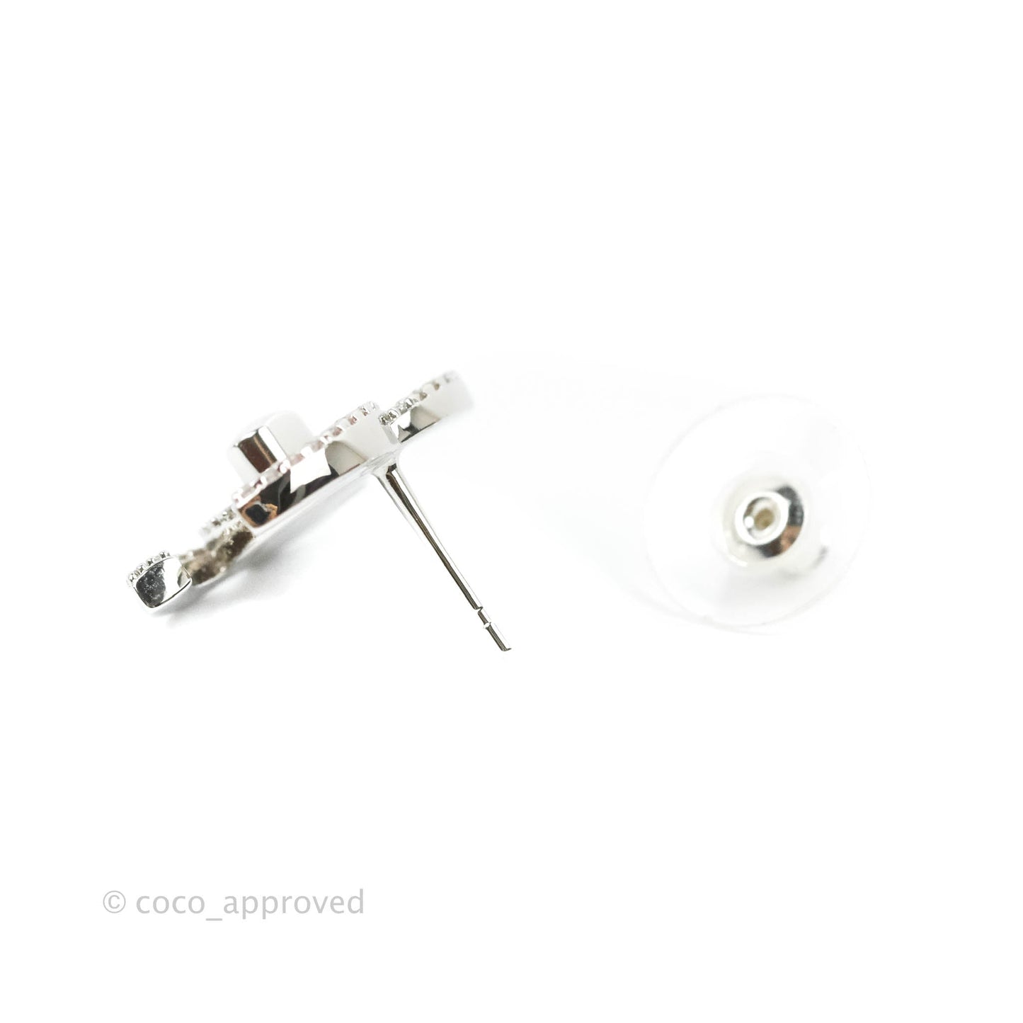 Chanel CC Crystal Turn Lock Earrings Silver Tone 22B