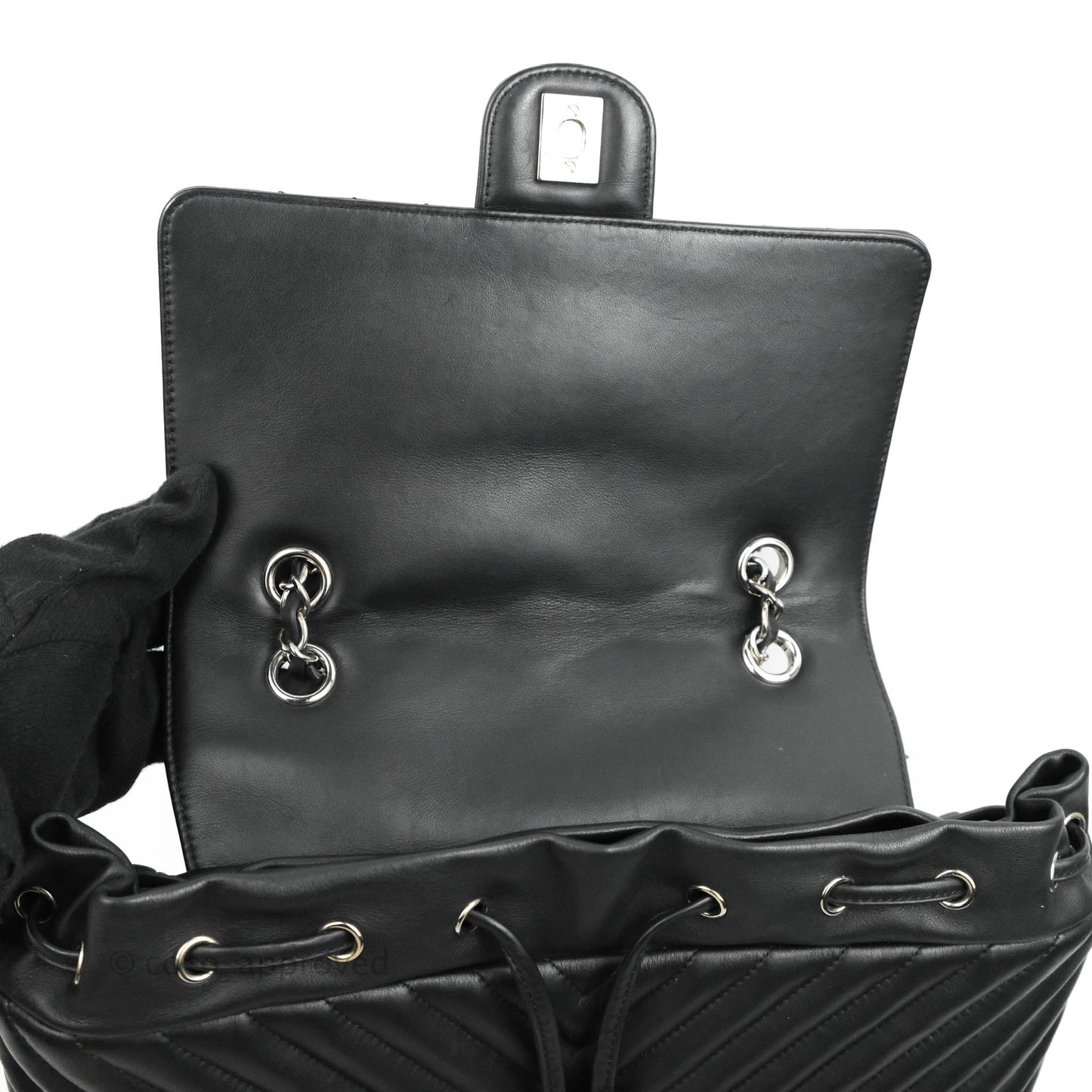 Chanel Medium Chevron Urban Spirit Backpack Black Calfskin Silver Hardware