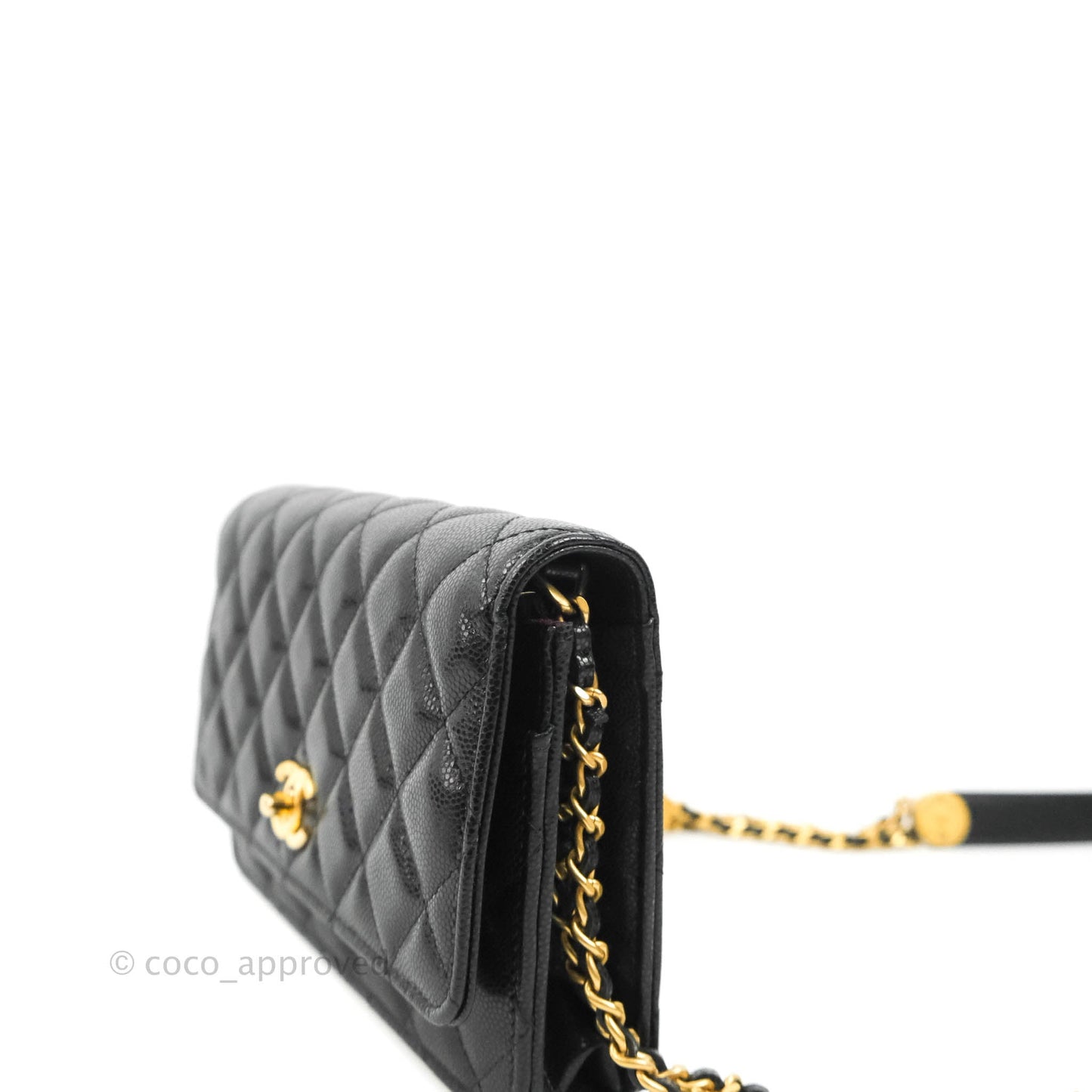 Chanel Quilted Gold CC Coin Wallet on Chain WOC Black Caviar Gold Hardware