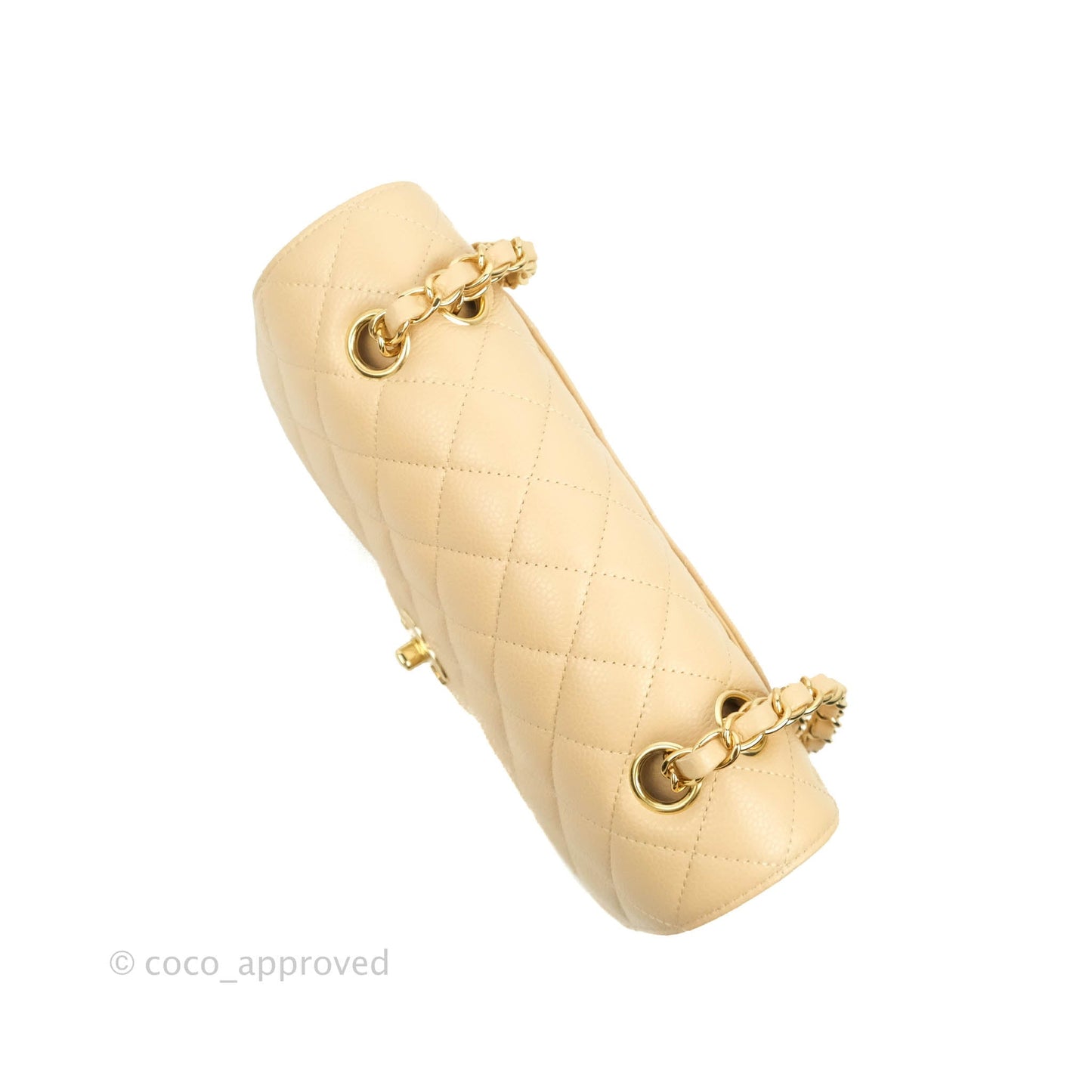 Chanel S/M Small Classic Quilted Flap Beige Caviar Gold Hardware