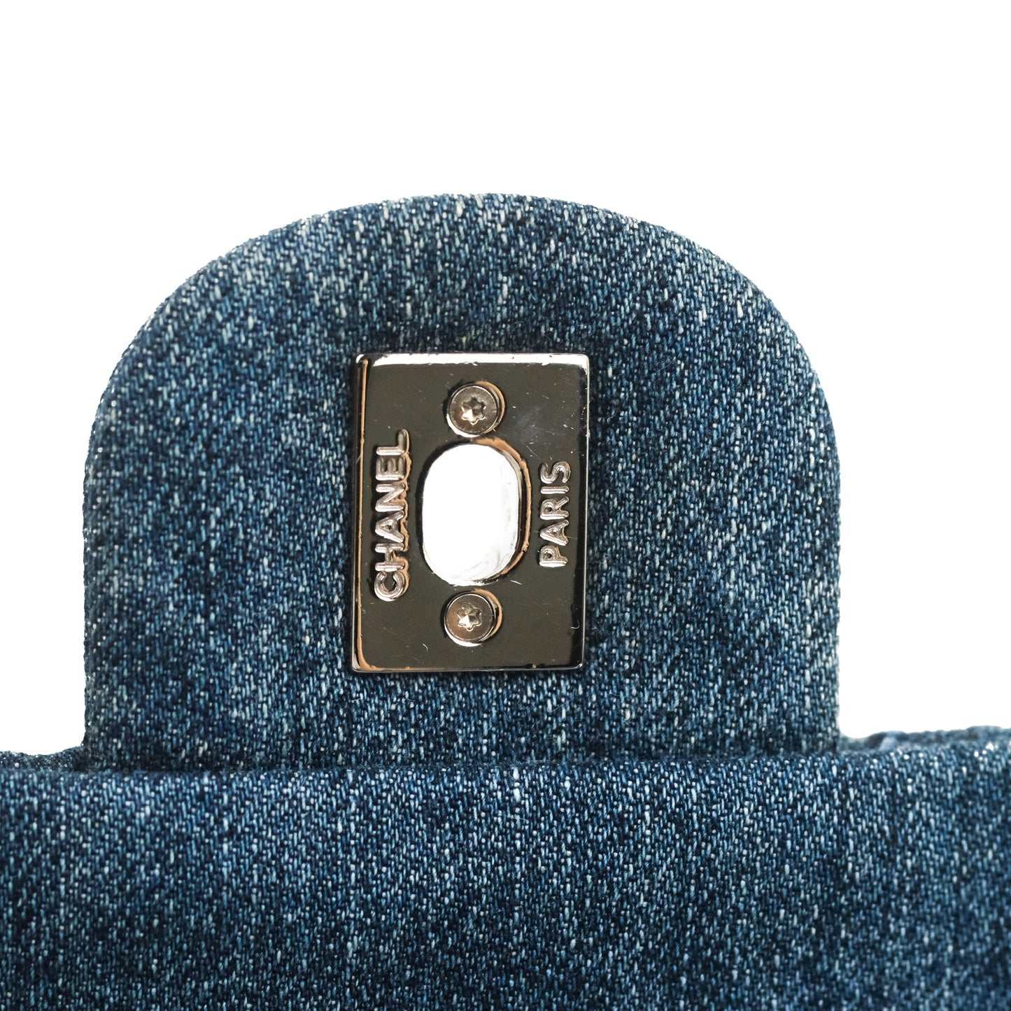Chanel Camellia Embroidered Flap Bag Blue Washed Denim Silver Hardware