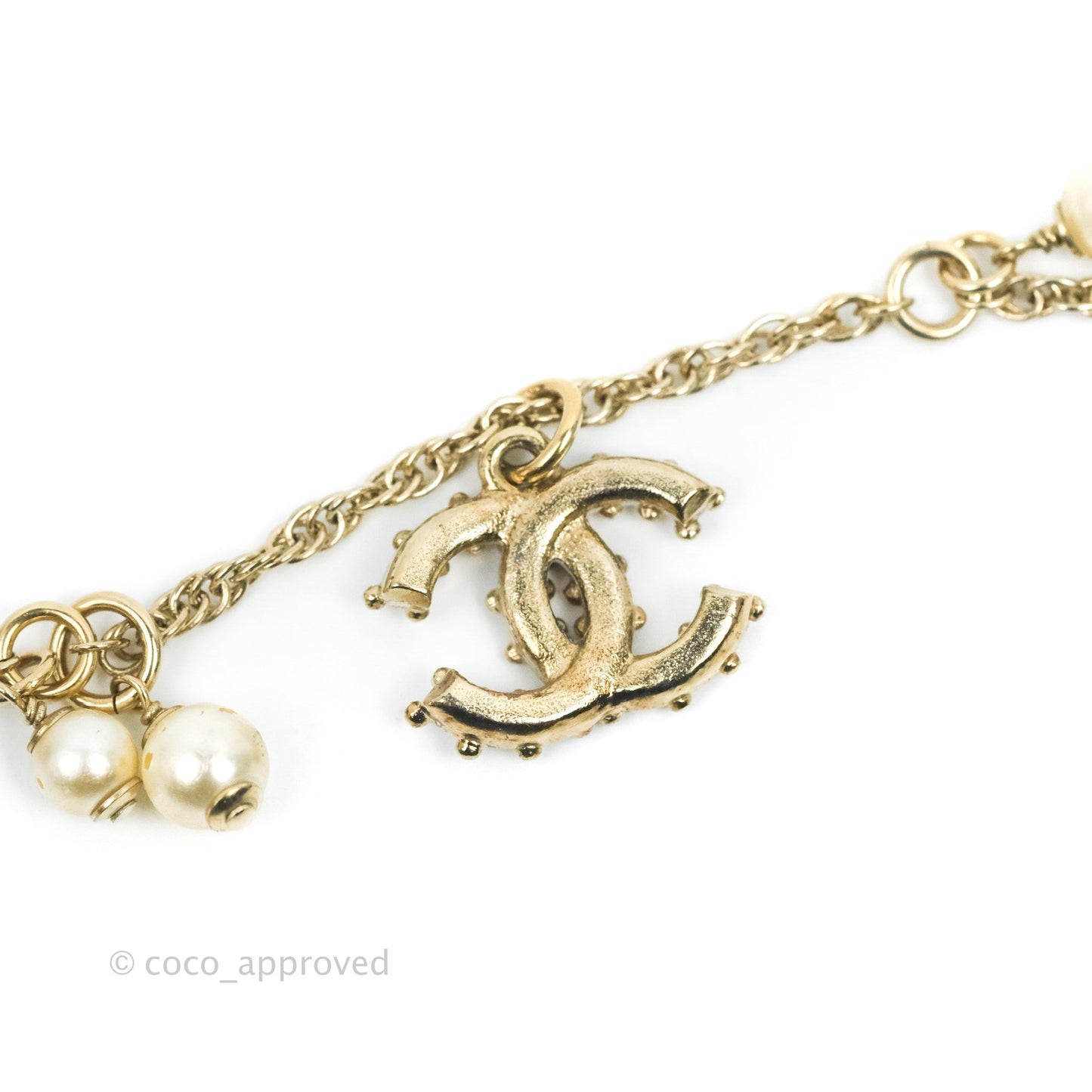 Chanel CC Crystal Pearl Bracelet Gold Tone 19C