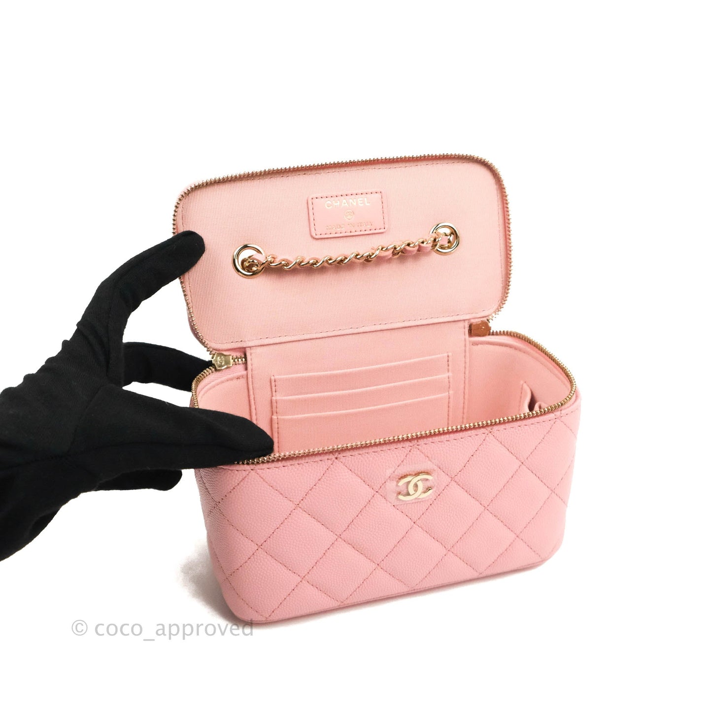 Chanel Classic Vanity With Chain Pink Caviar Gold Hardware