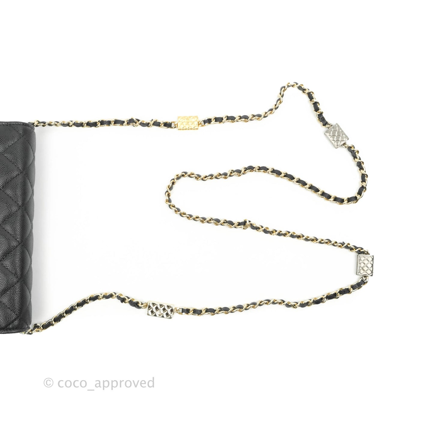 Chanel Quilted WOC Black Caviar Gold Hardware With Charms