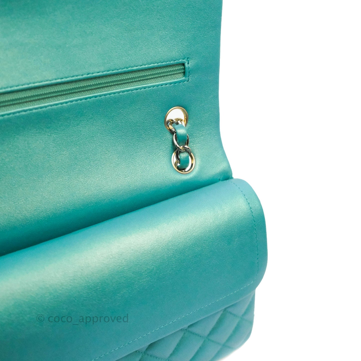Chanel Classic M/L Medium Double Flap Iridescent Turquoise Calfskin Gold Hardware