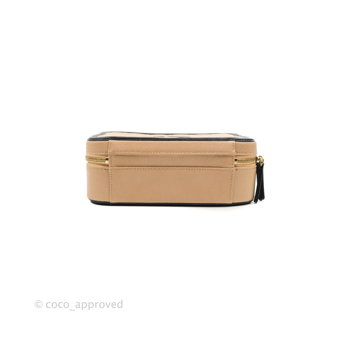 Chanel Quilted Medium CC Filigree Vanity Case Beige Caviar Aged Gold Hardware