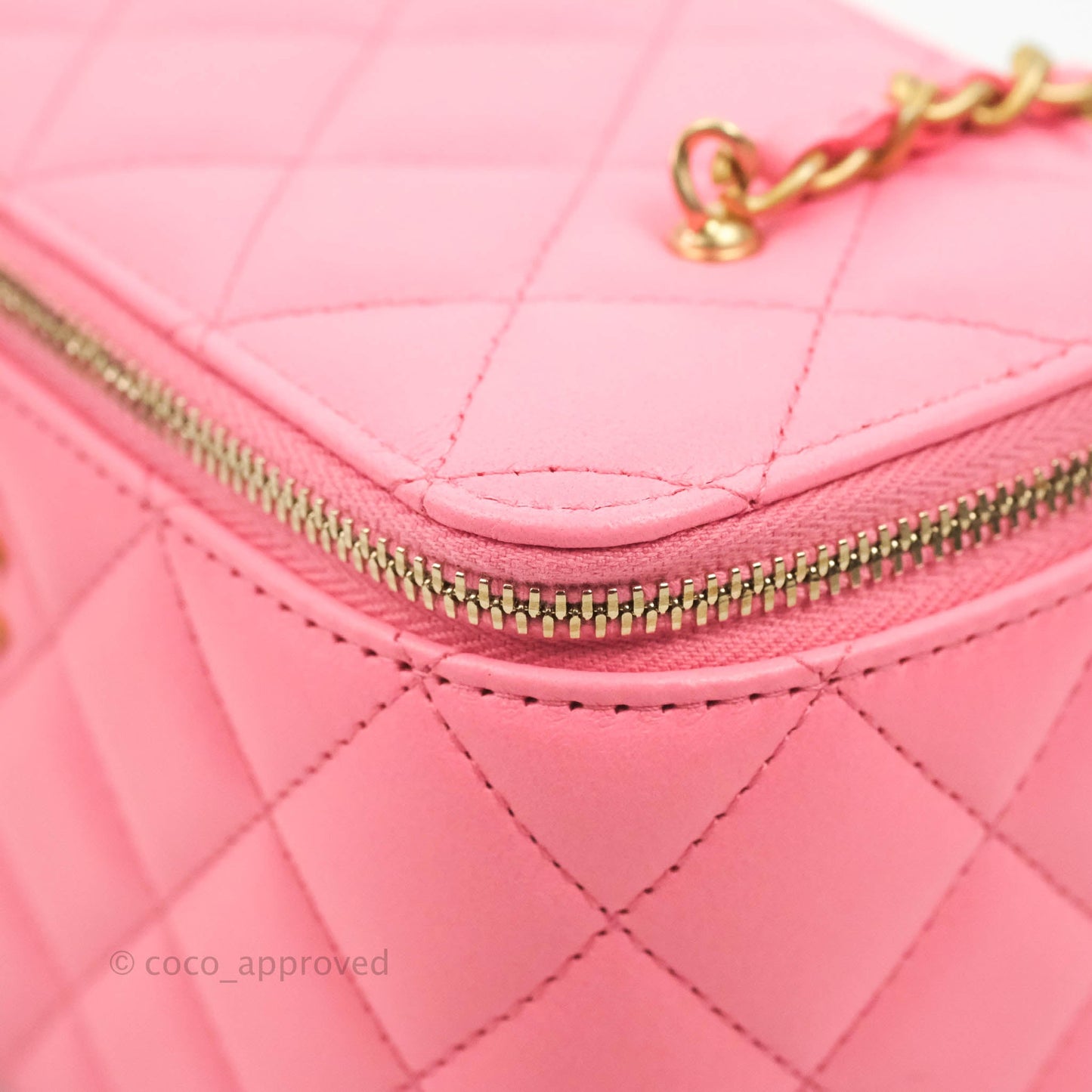 Chanel Vanity with Pearl Crush Chain Pink Lambskin Aged Gold Hardware