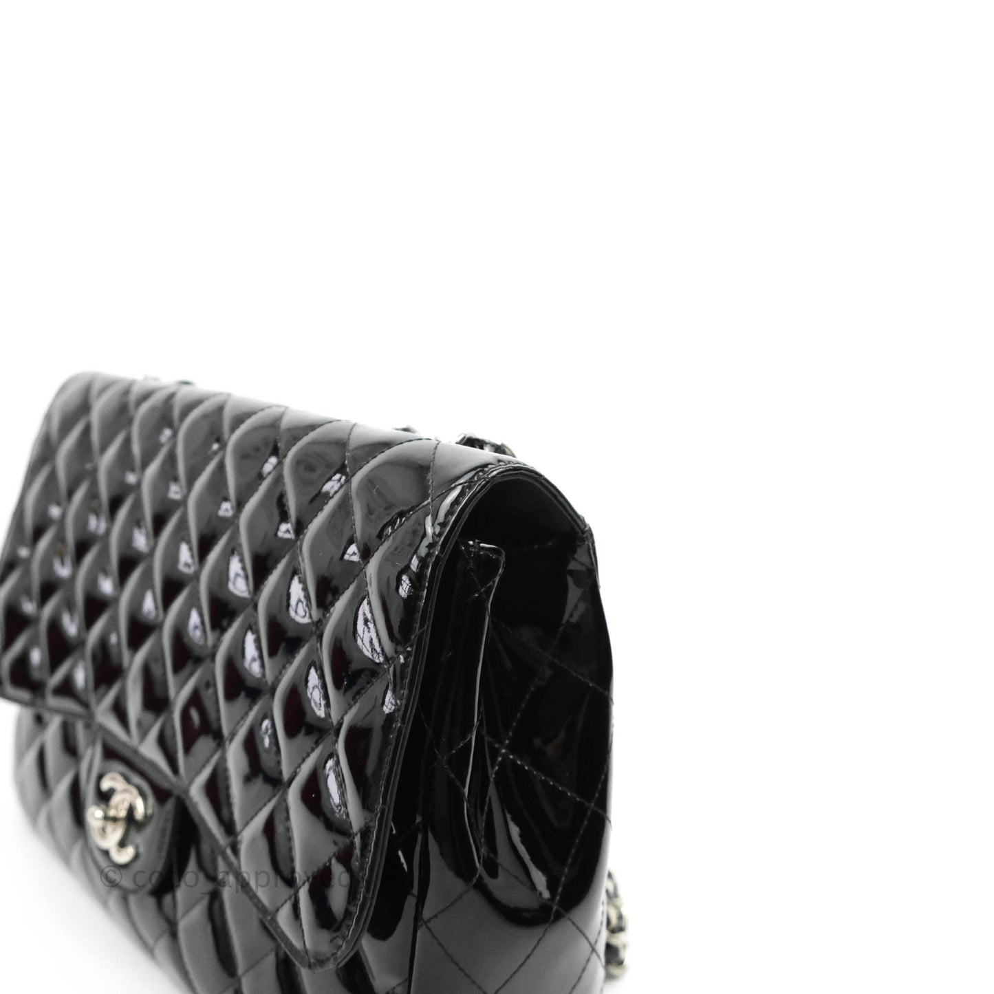 Chanel Jumbo Single Flap Black Patent Silver Hardware⁣⁣
