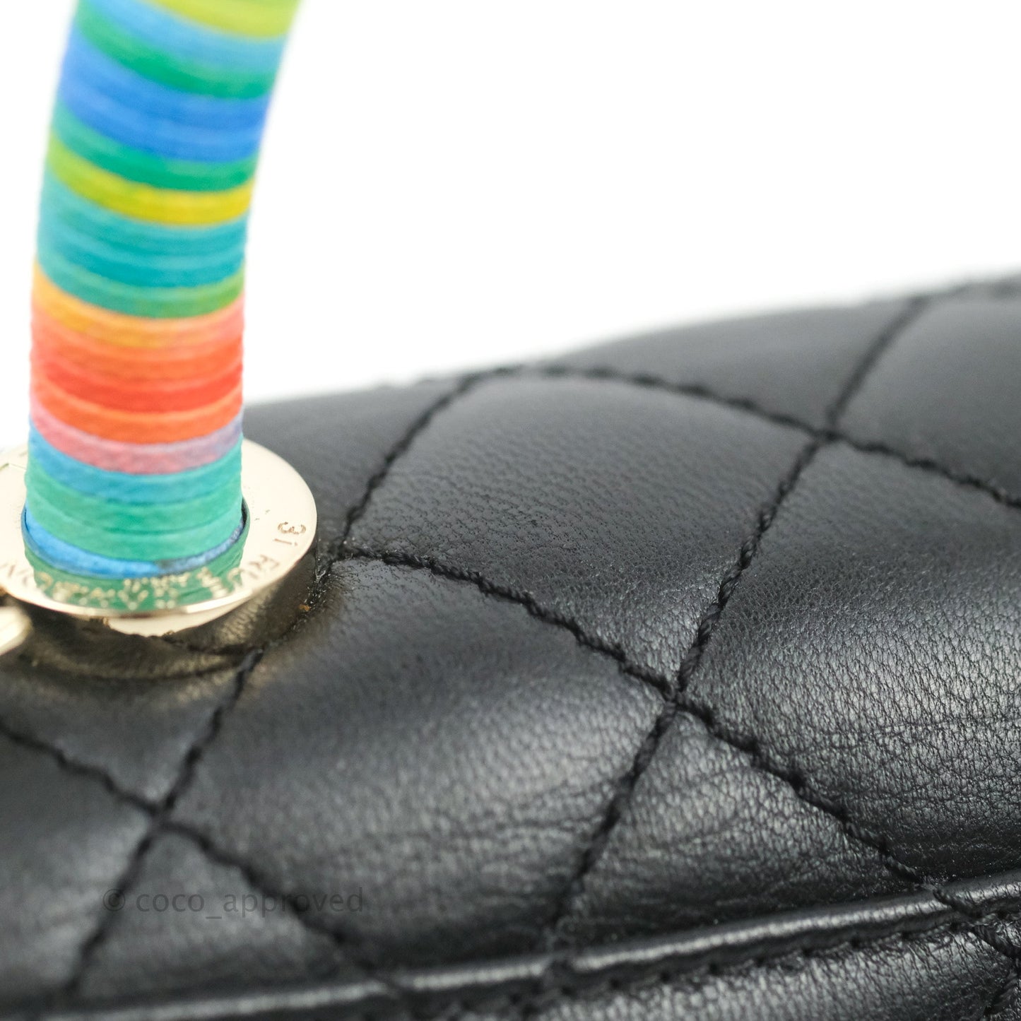 Chanel Quilted Mini Rainbow Coco Handle Bag Lambskin Black Gold Hardware
