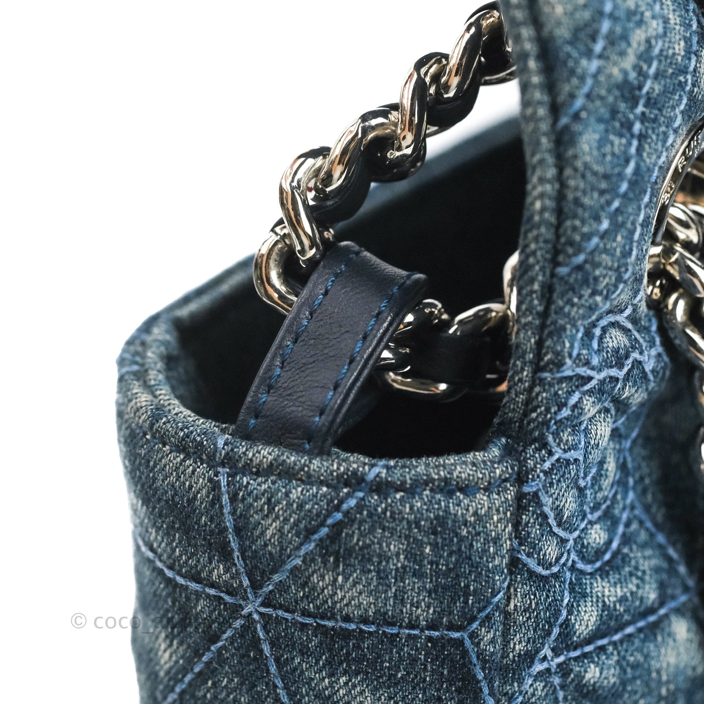 Chanel Camellia Embroidered Flap Bag Blue Washed Denim Silver Hardware