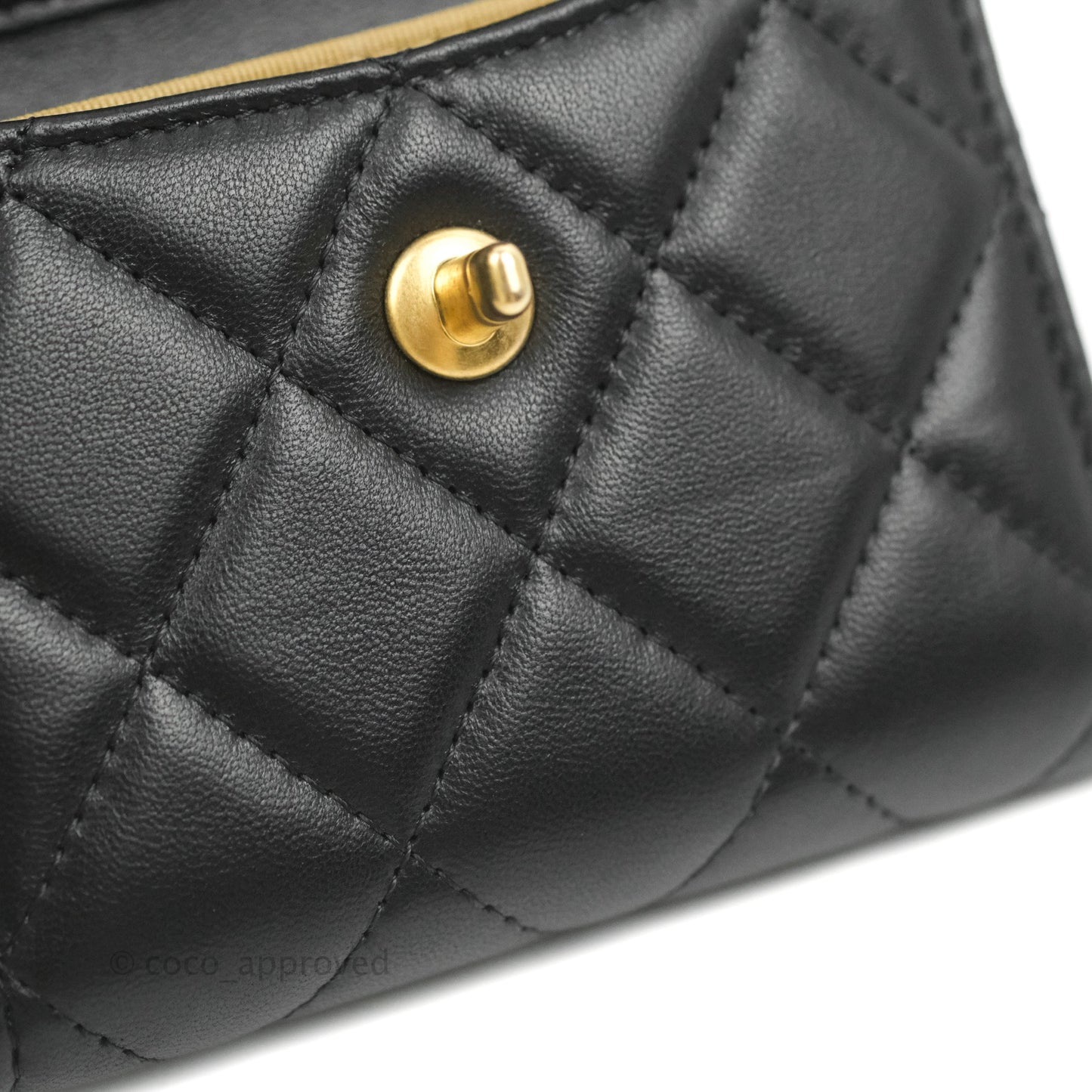 Chanel Pearl Crush Mini Clutch With Chain Black Lambskin Aged Gold Hardware