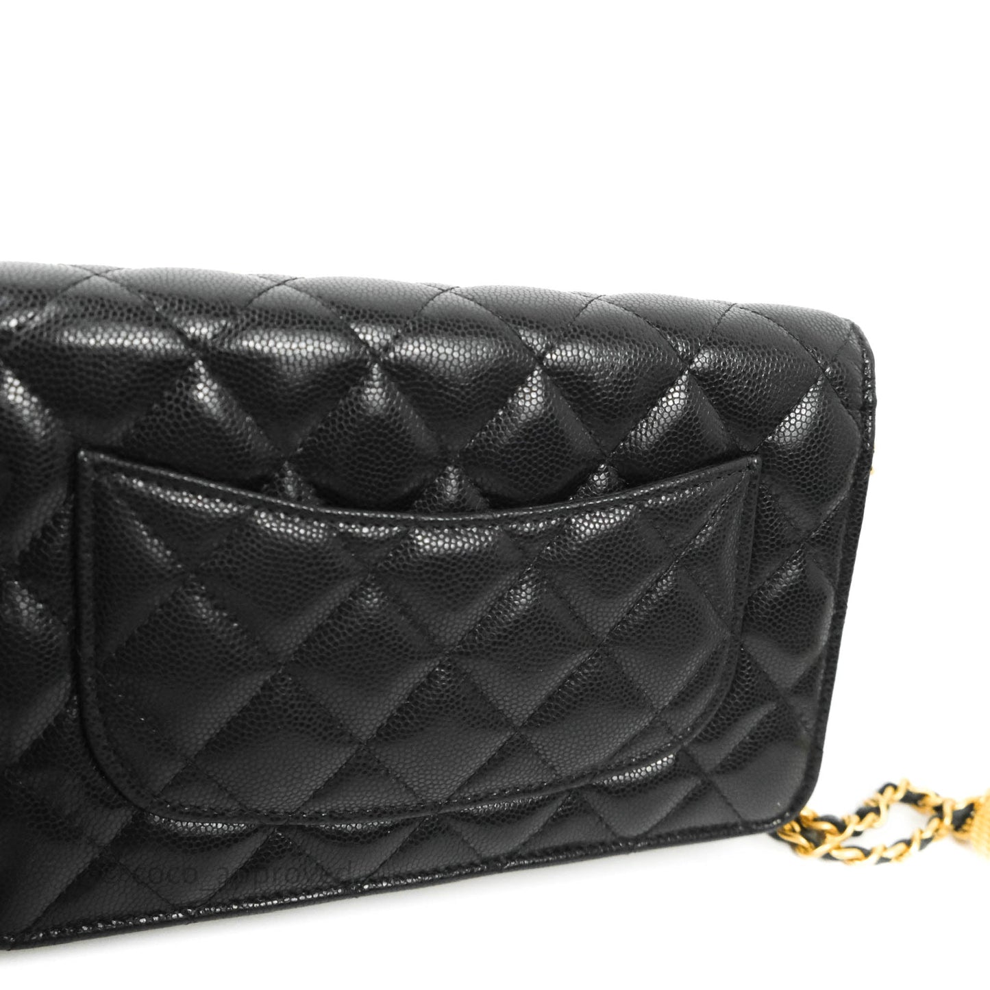 Chanel Quilted Gold CC Coin Wallet on Chain WOC Black Caviar Gold Hardware