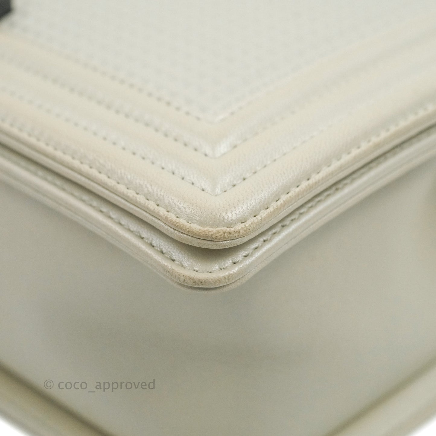 Chanel Cube Embossed Medium Boy Bag Iridescent Pearl White Lambskin Gold Hardware