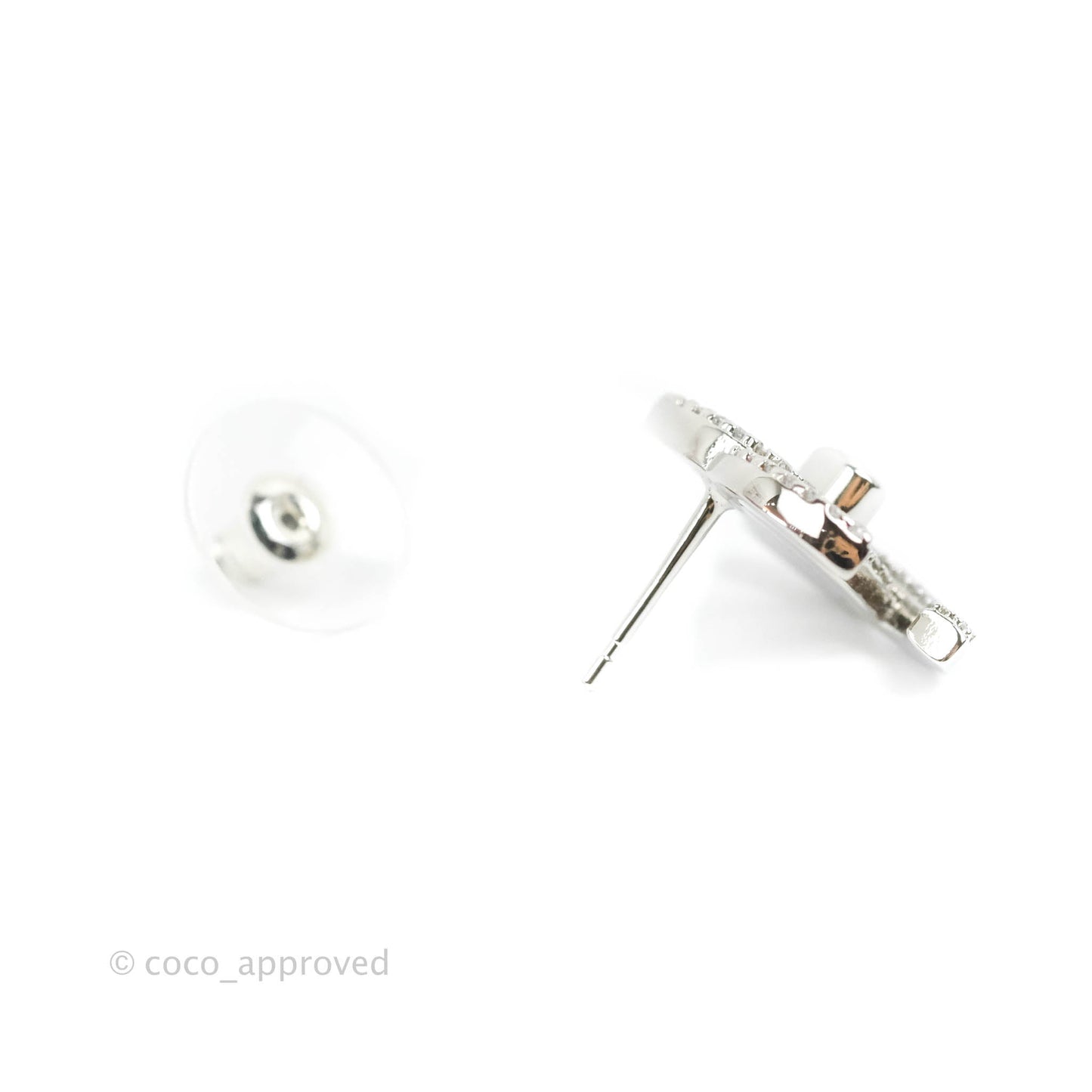 Chanel CC Crystal Turn Lock Earrings Silver Tone 22B