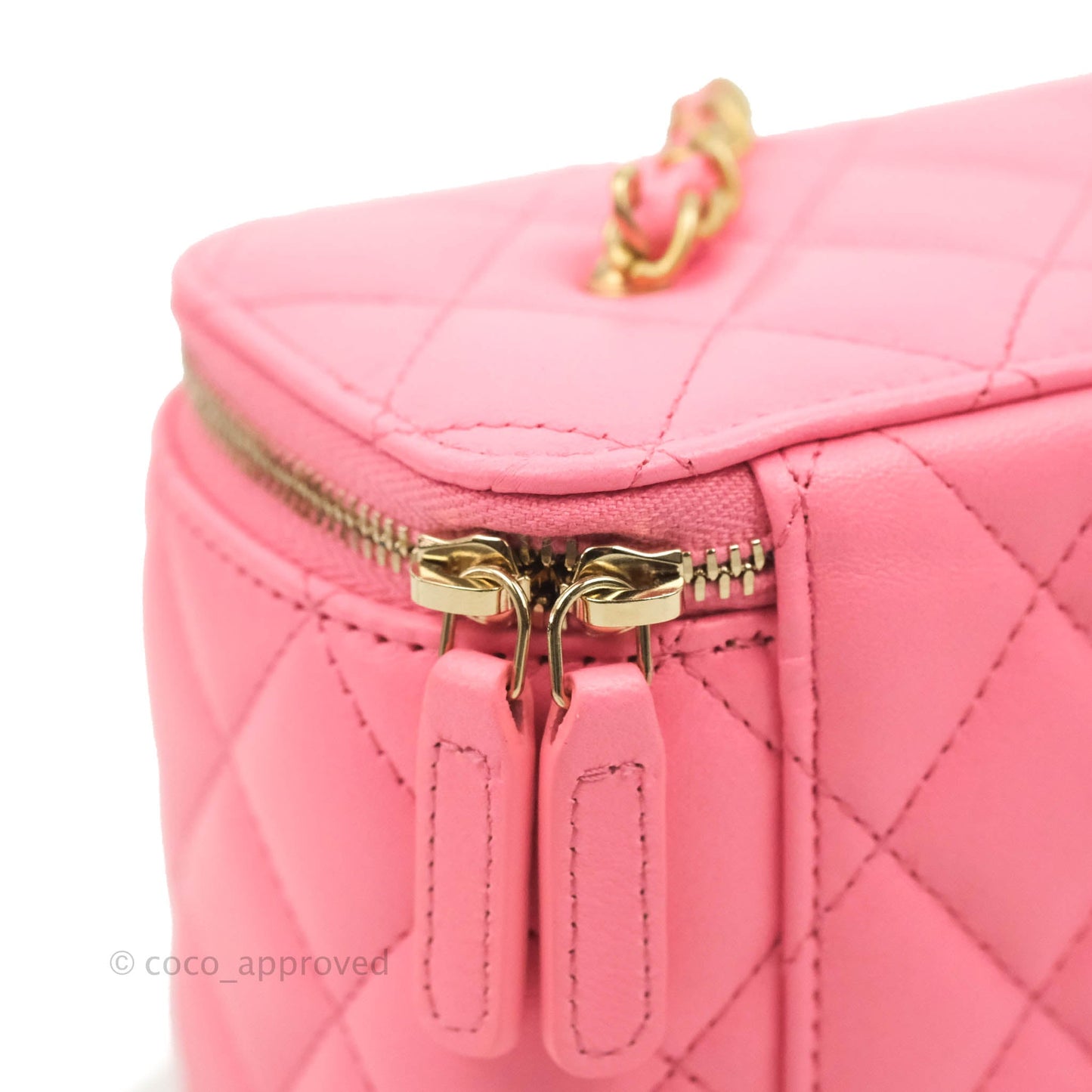 Chanel Vanity with Pearl Crush Chain Pink Lambskin Aged Gold Hardware