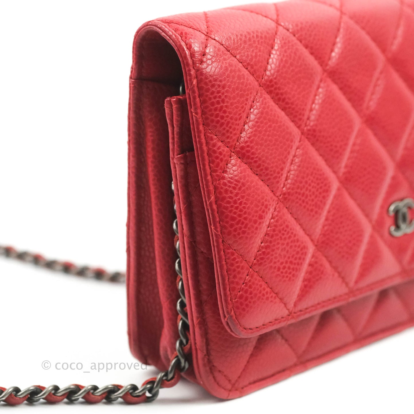 Chanel Quilted Classic Wallet on Chain WOC Red Caviar Ruthenium Hardware