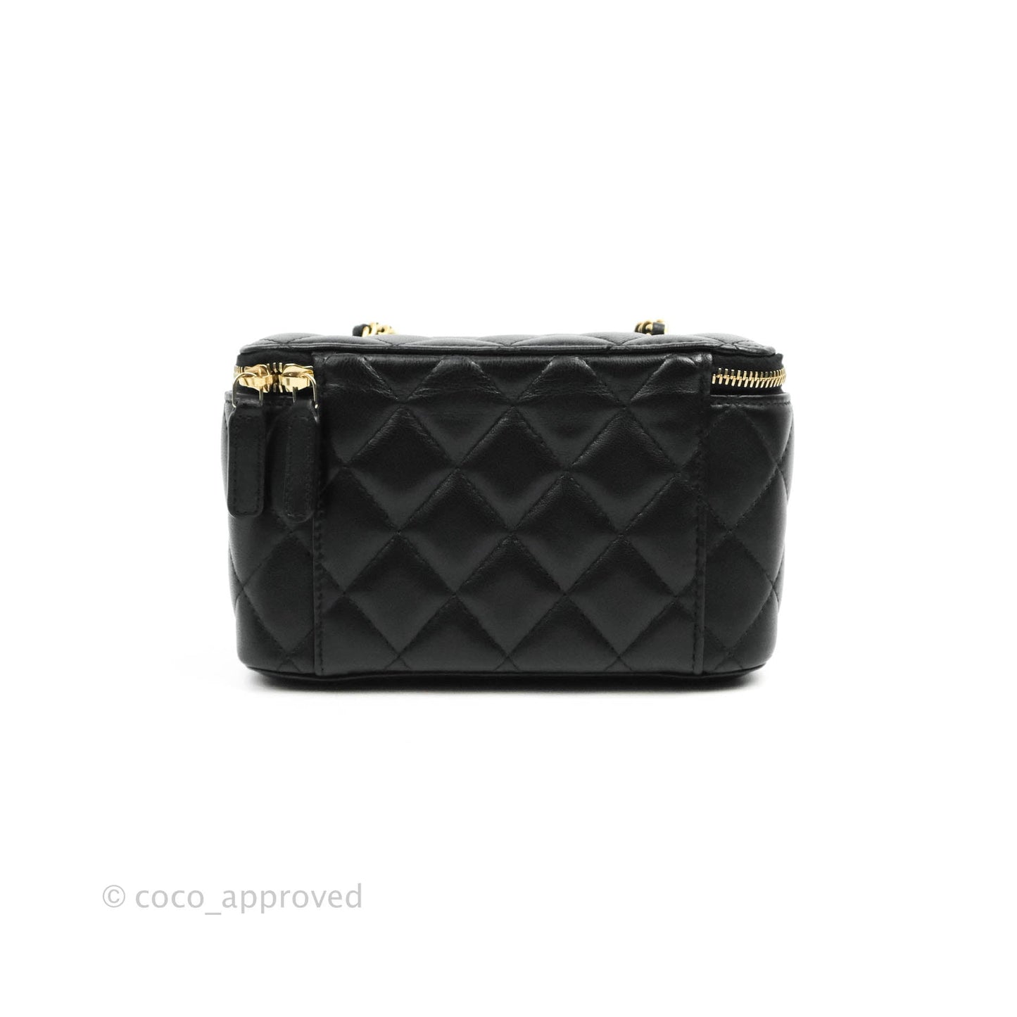 Chanel Vanity with Pearl Crush Chain in Black Lambskin Aged Gold Hardware