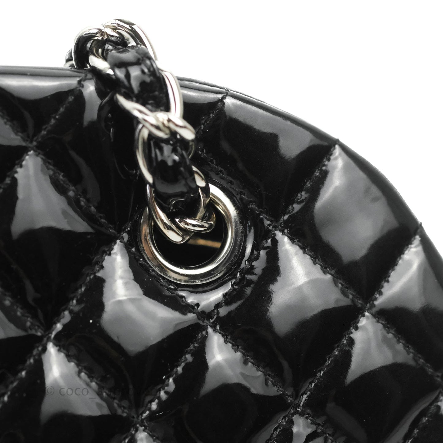 Chanel Mademoiselle Medium Bowling Black Patent Leather Silver Hardware