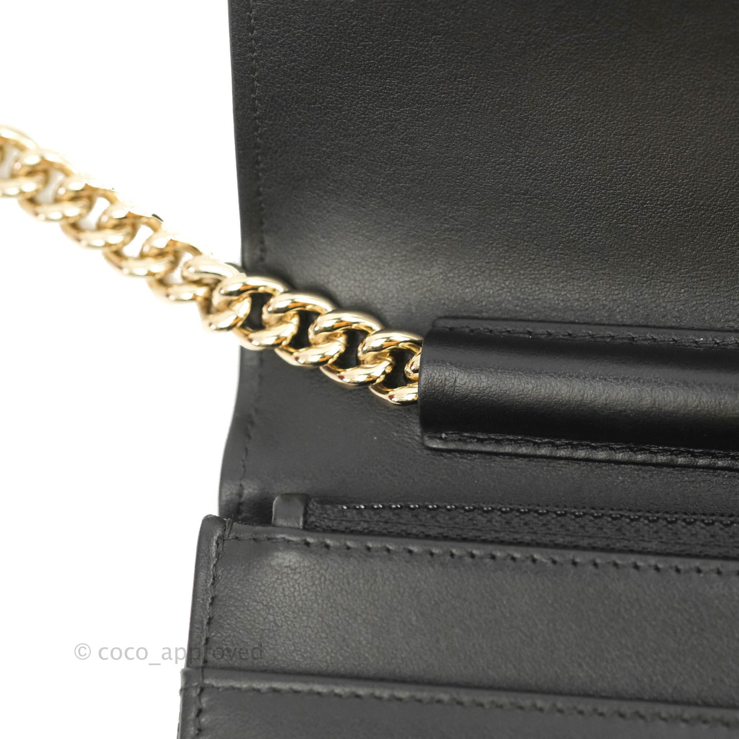 Chanel Chevron Boy Wallet On Chain Black Caviar Gold Hardware