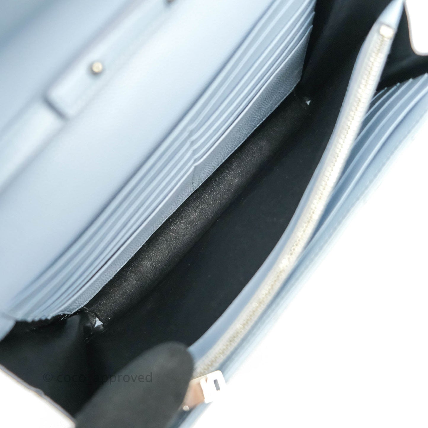 Saint Laurent Wallet on Chain Light Blue Grained Leather Silver Hardware