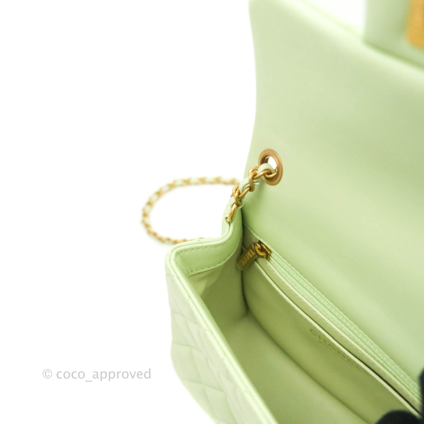 Chanel Pearl Crush Mini Square Quilted Avocado Green Lambskin Aged Gold Hardware